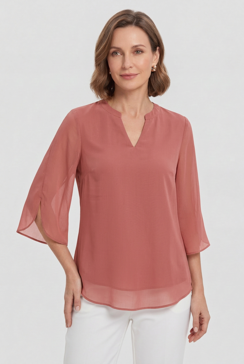 Going Out Top | Notch Neck with Sheer Split Sleeves - 6