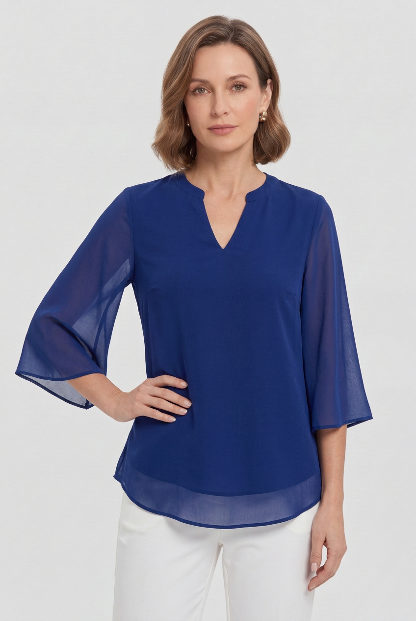Going Out Top | Notch Neck with Sheer Split Sleeves - 7