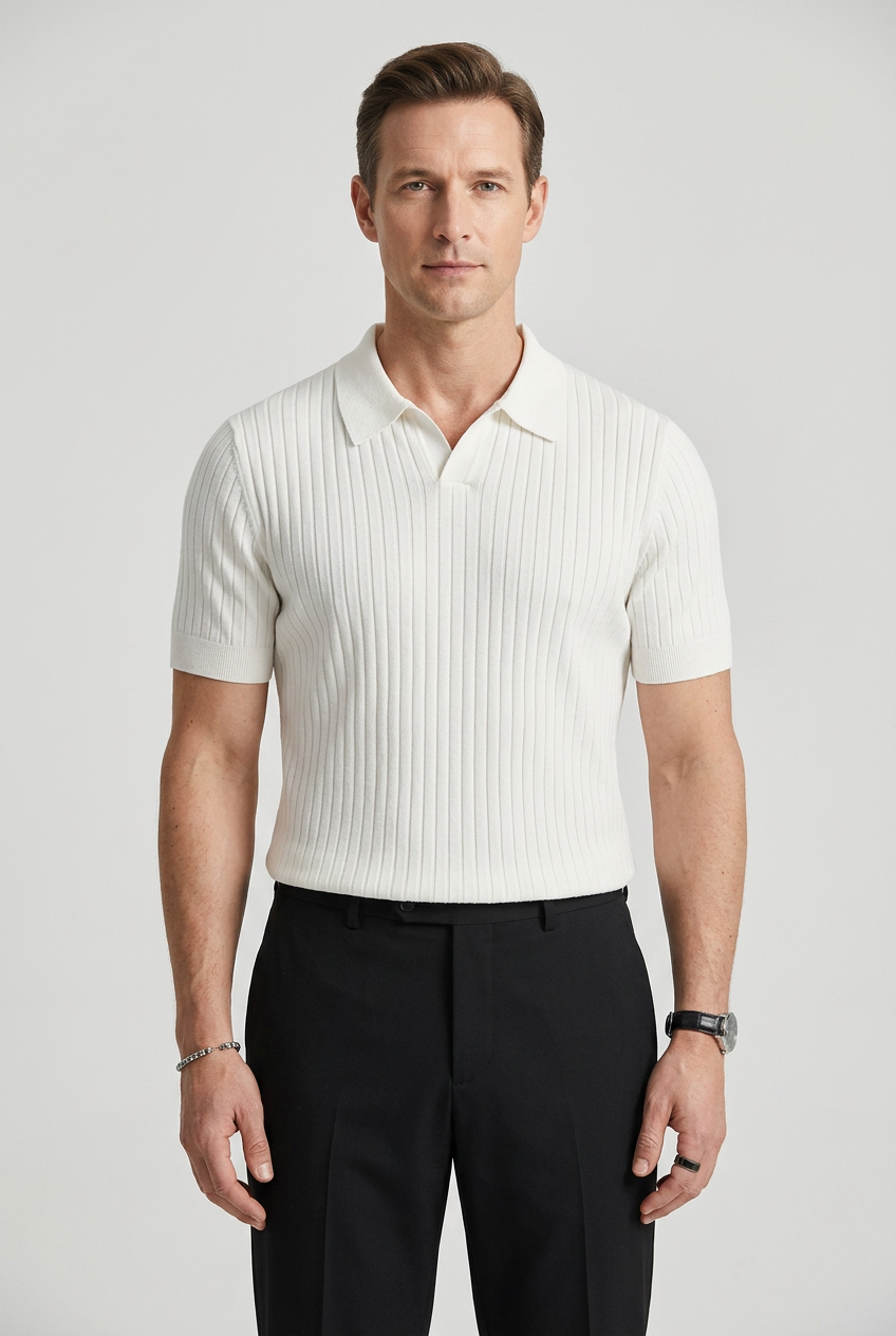 Men Collared Short Sleeve Ribbed Polo Shirt | Slim Fit - 1