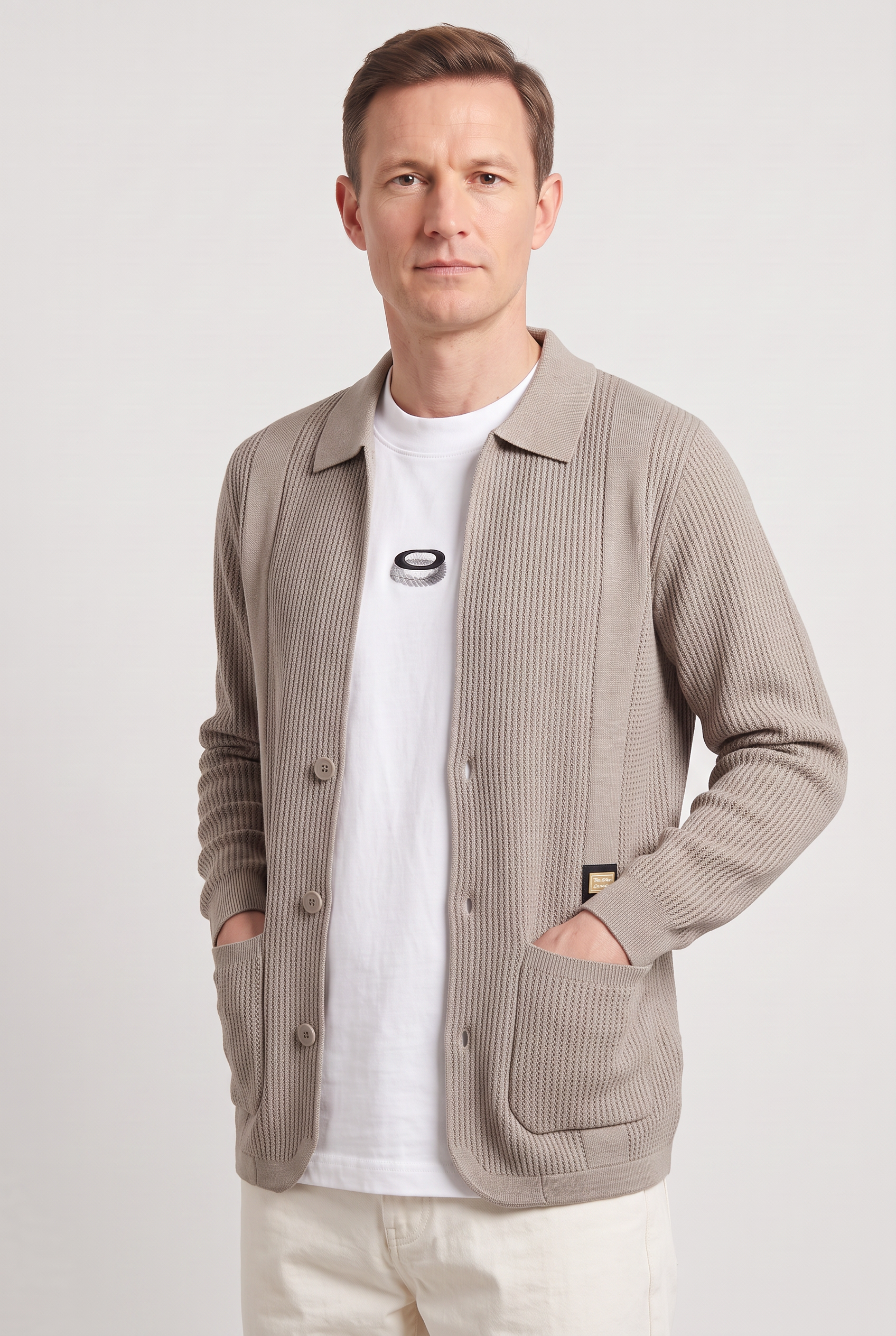 Men's Cardigan | Button Overshirt with Patch Pockets - 4