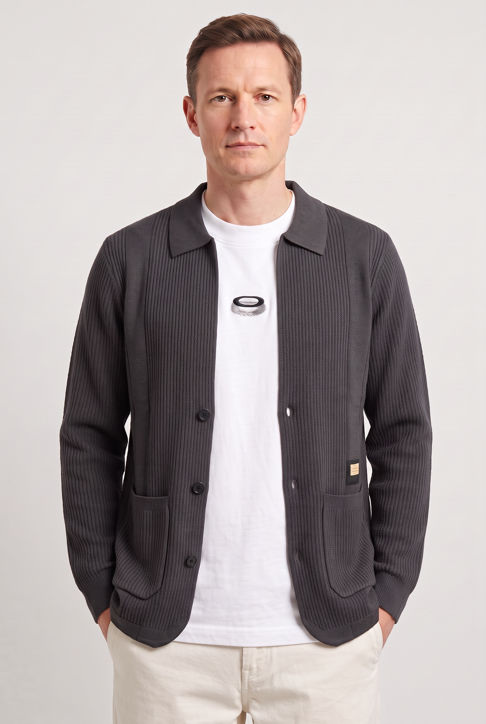 Men's Cardigan | Button Overshirt with Patch Pockets - 5