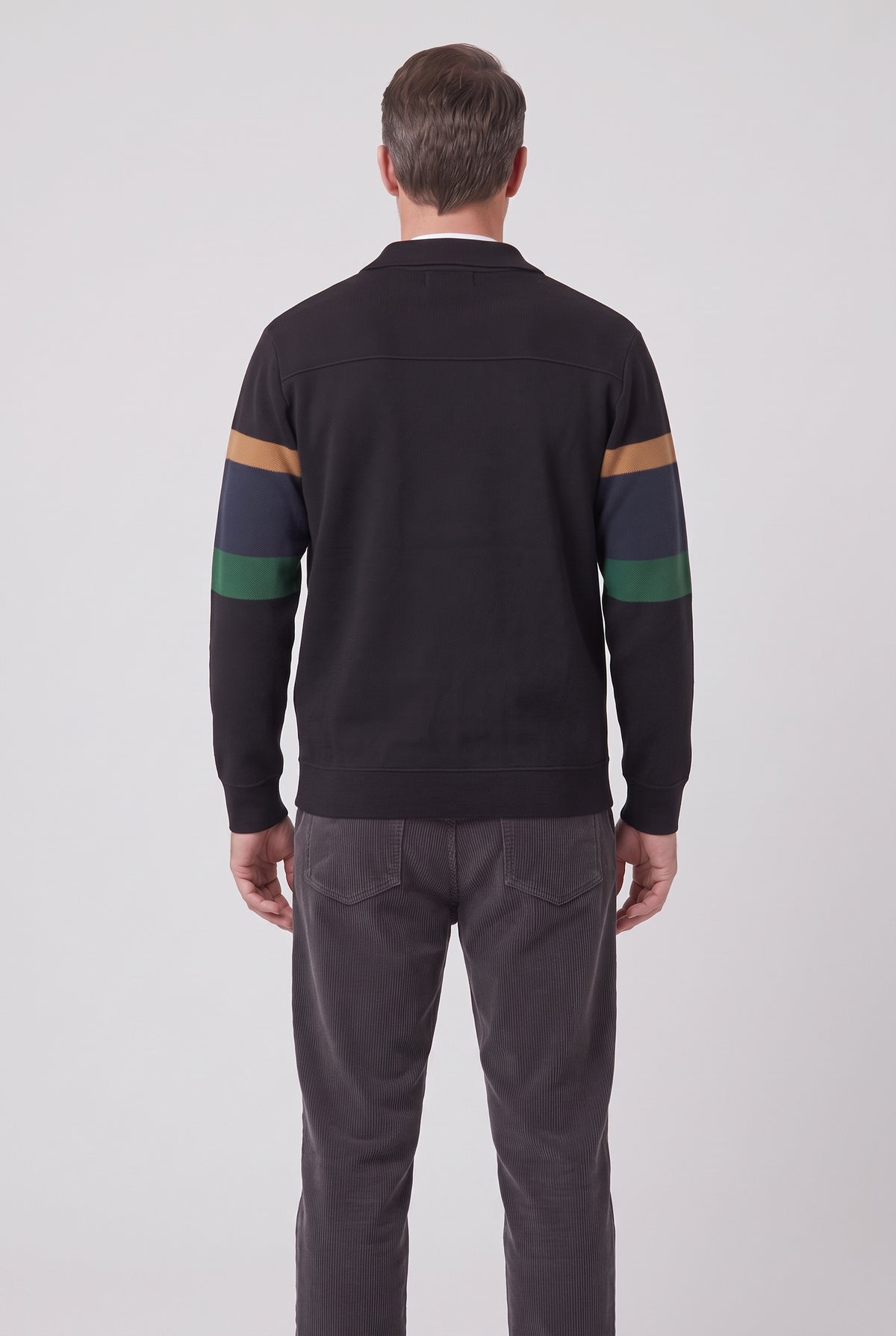 Men's Cardigan | Collared Colour Block - Black back