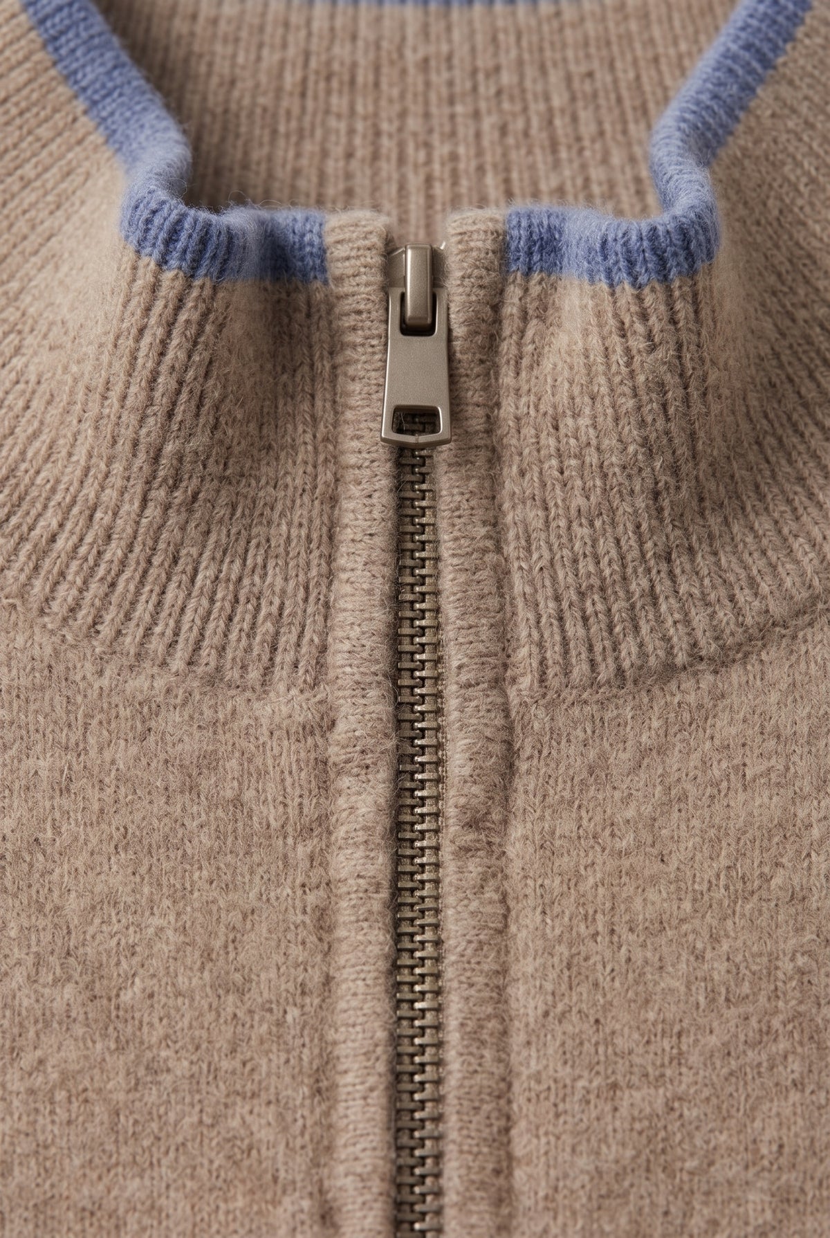 Men's Cardigan | Full-Zip with Ribbed Trims - Khaki detail