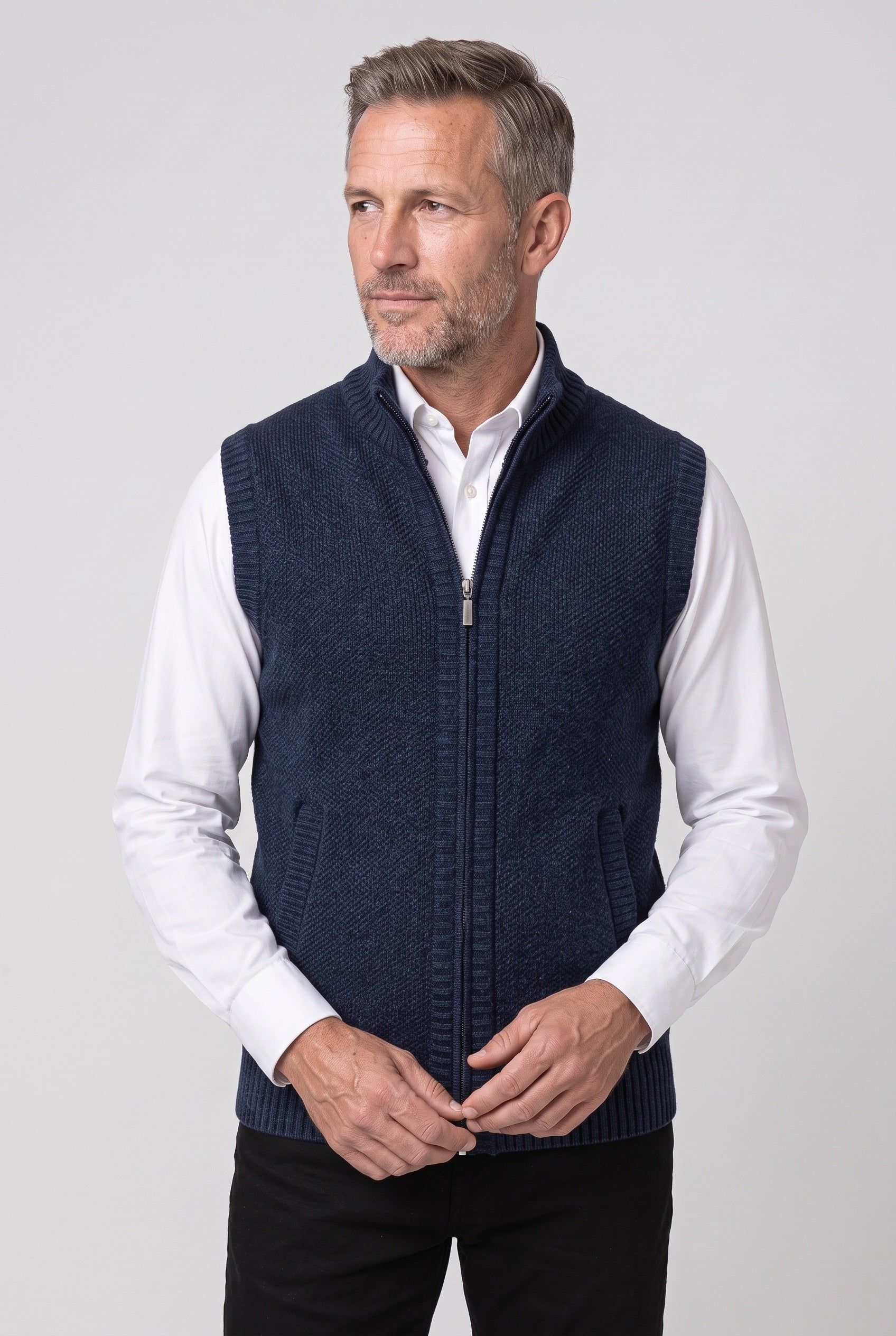 Men's Cardigan | Sleeveless Zip-Up Stand Collar - 6