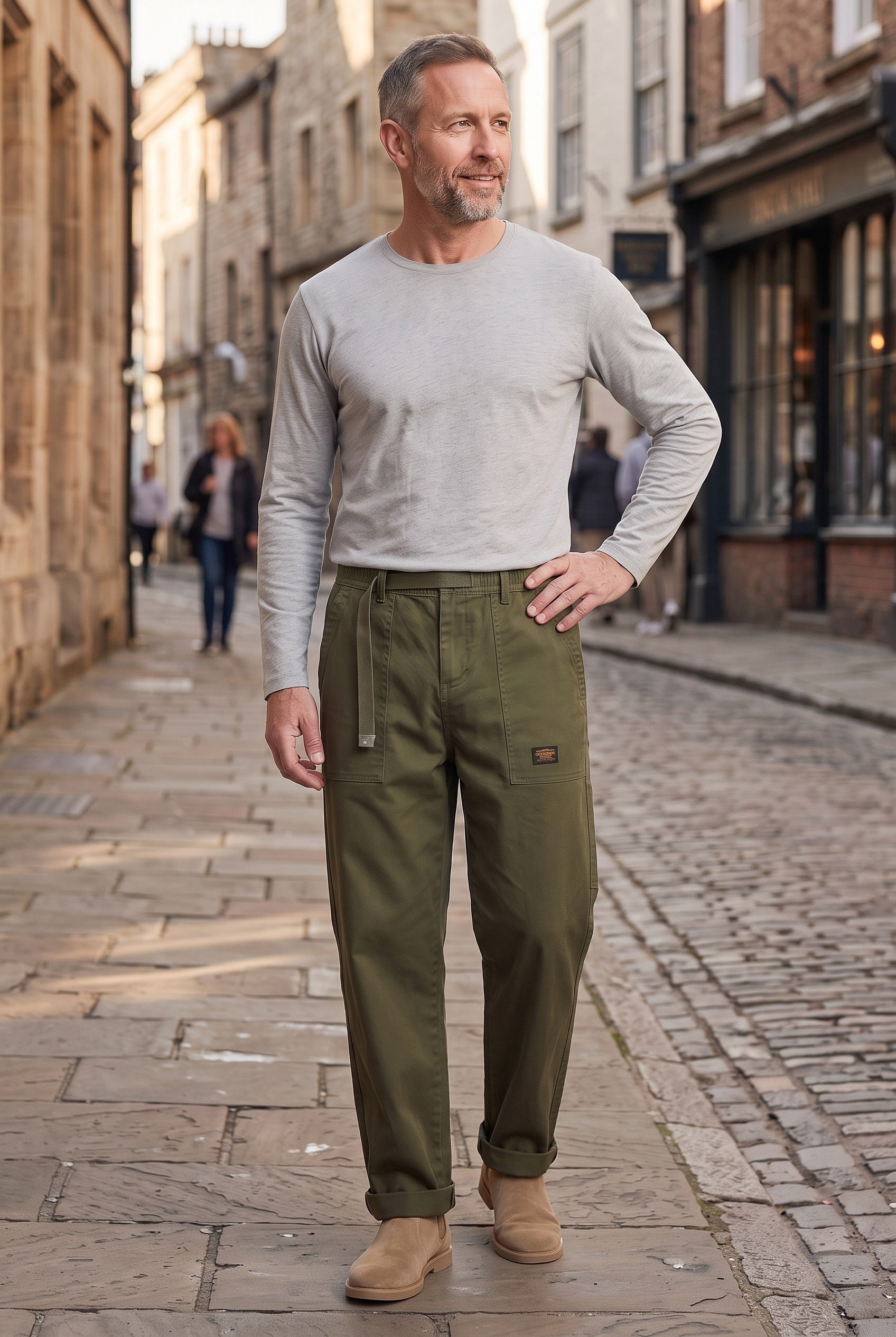 Men's Cargo Trousers | Vintage Utility Straight Leg - Army Green lifestyle