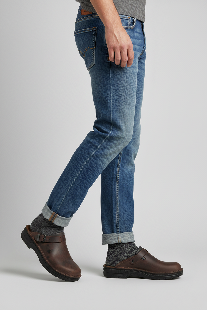 Men’s Clogs | Leather Look With Buckle Strap - 6
