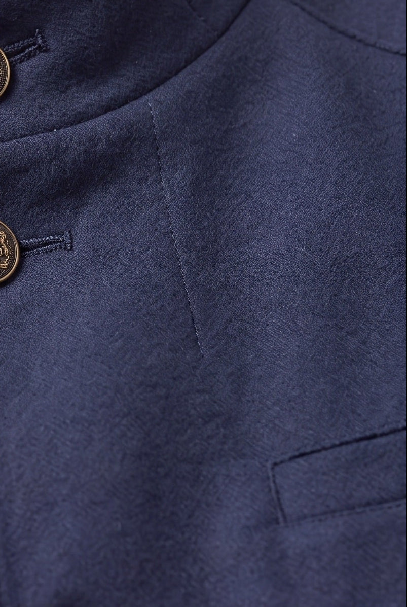 Men's Coat | Mid Length Button Front - Navy Blue detail