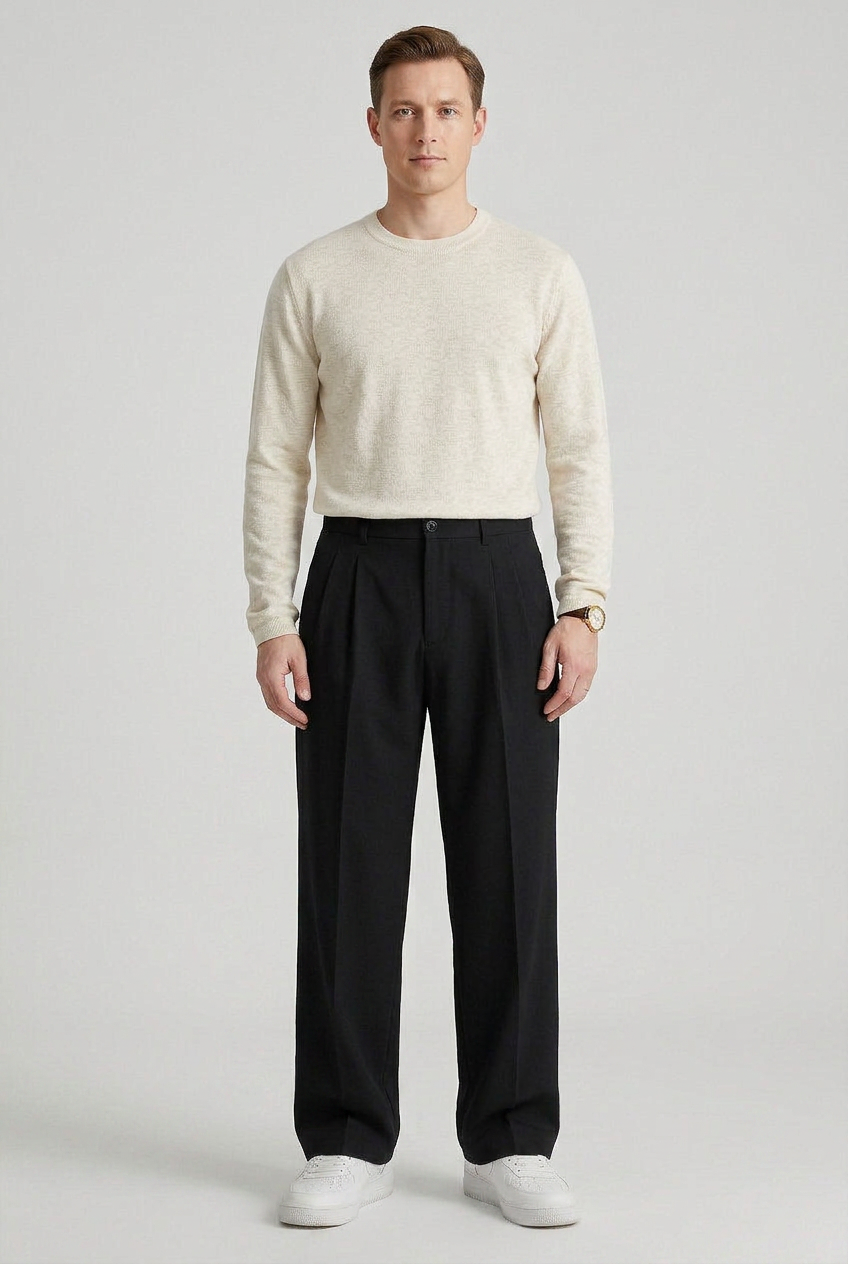 Men's High Waist Pleated Trousers | Straight Leg - 8