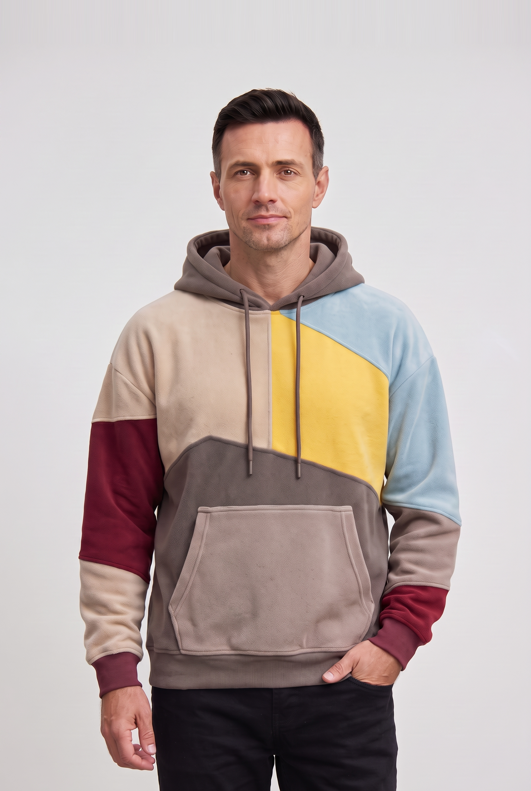 Men's Hoodie | Asymmetric Colour-Block Panels - Multicolour
