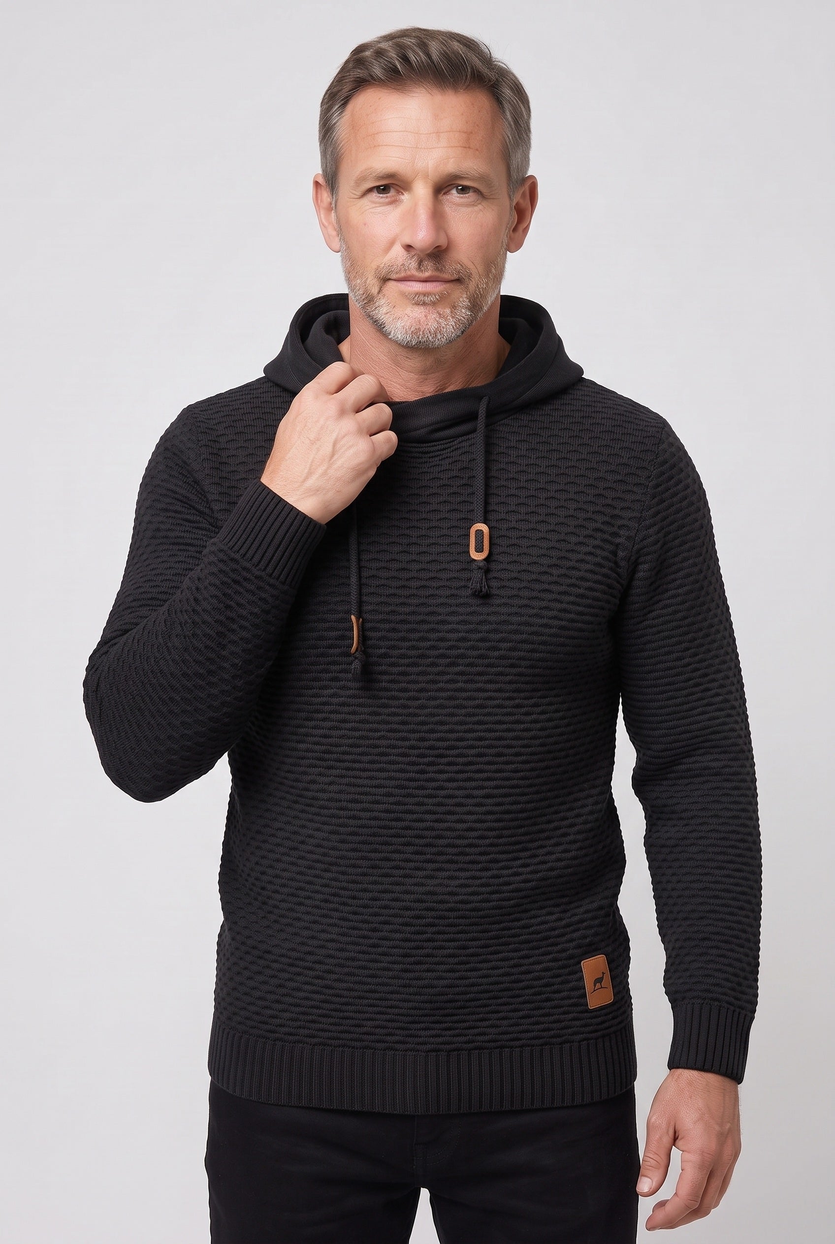 Men's Hoodie | Honeycomb Knit Drawstring - Black