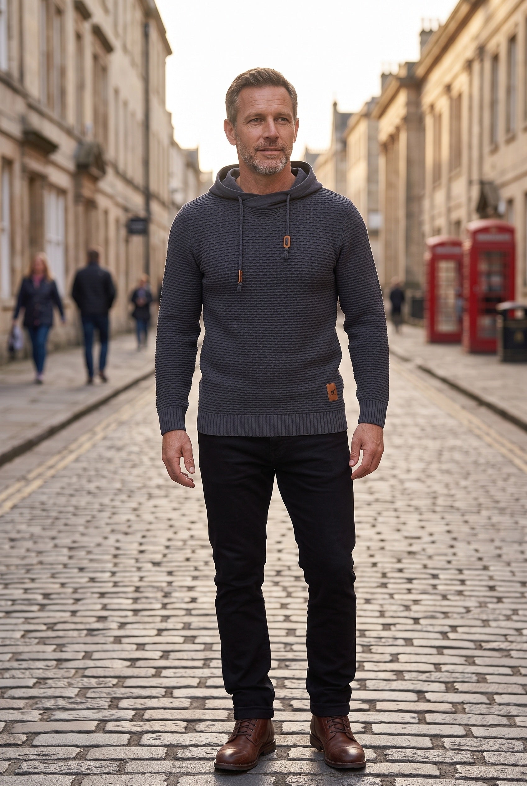 Men's Hoodie | Honeycomb Knit Drawstring - Dark Grey lifestyle