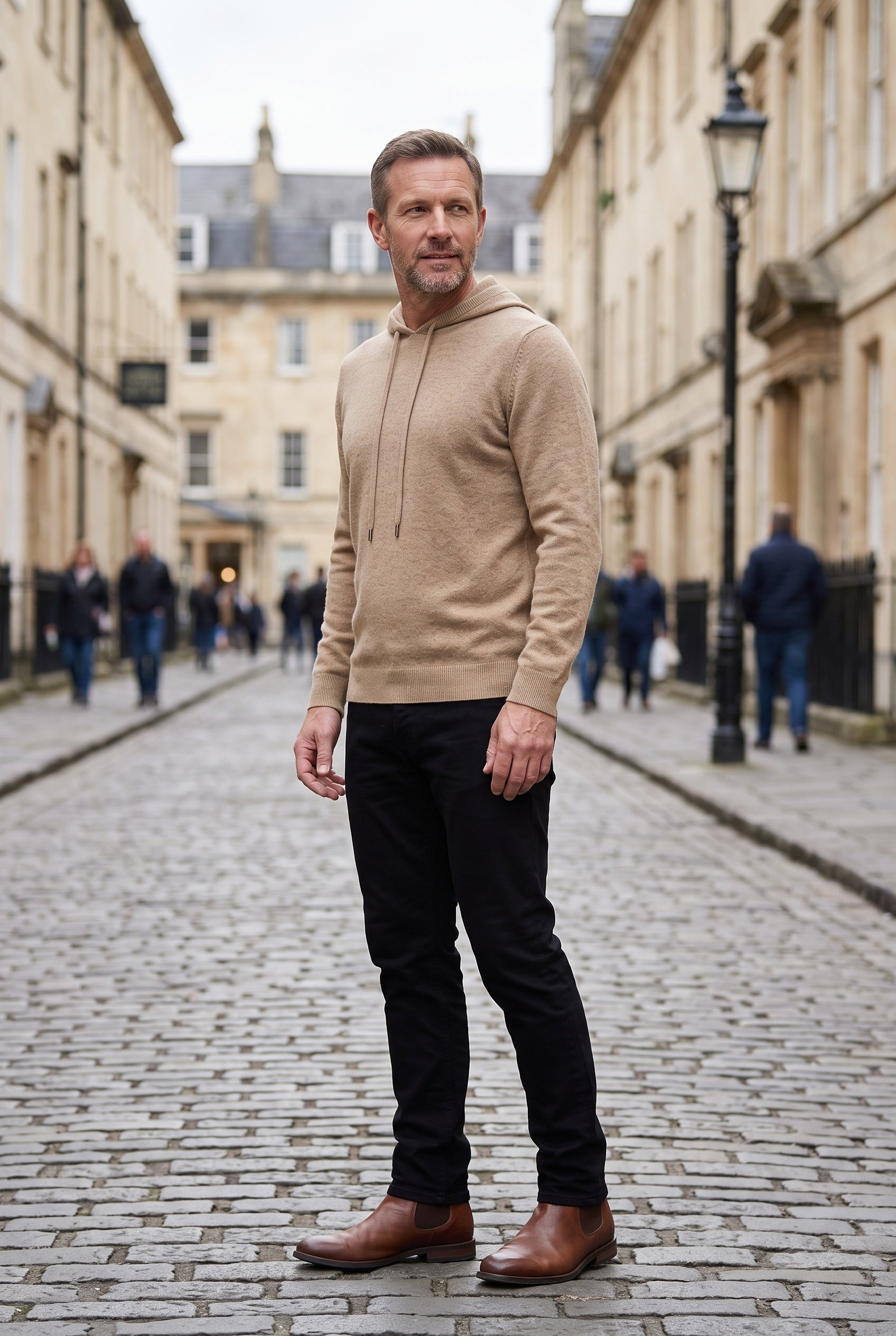 Men's Hoodie | Knitted Drawstring Pullover - Camel lifestyle