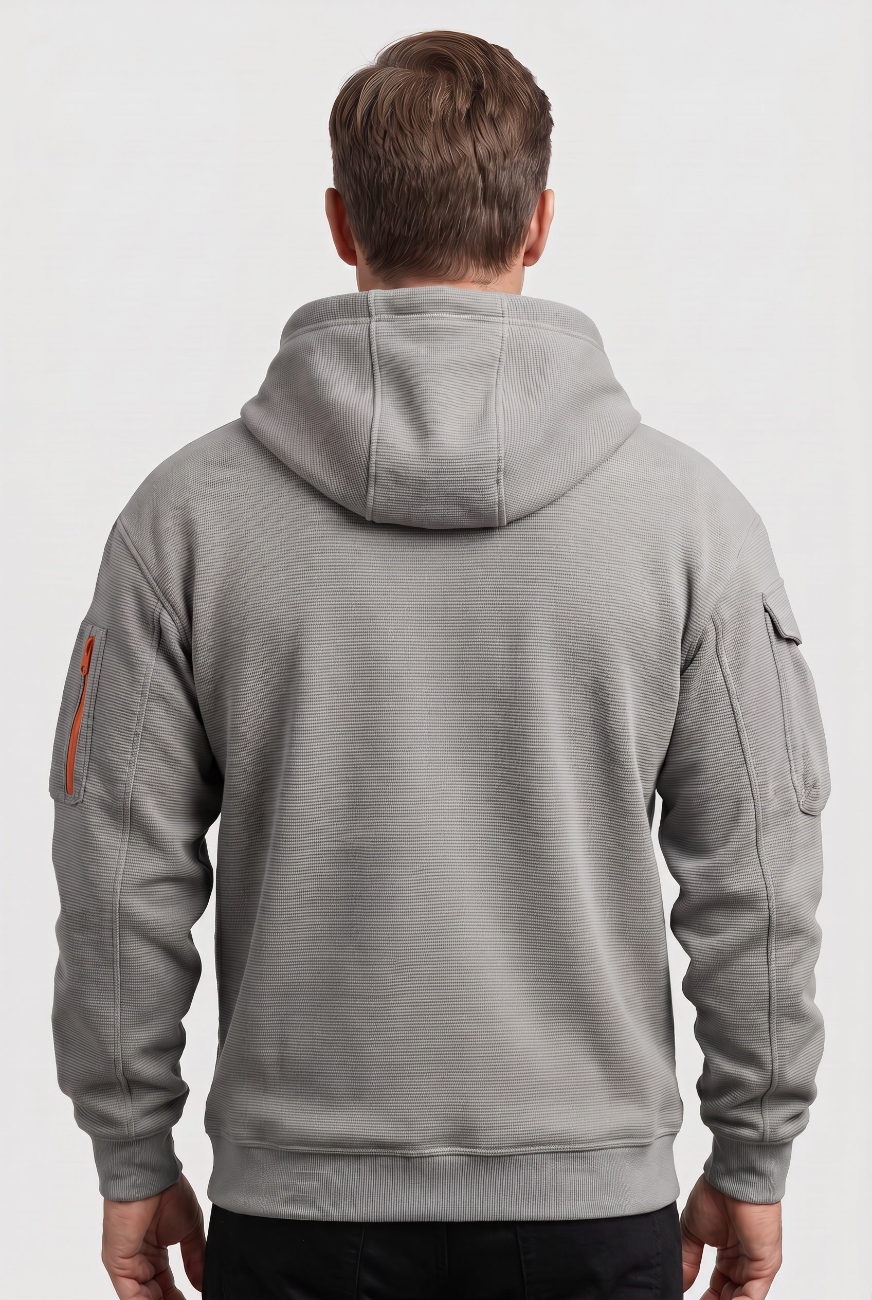 Men's Hoodie | Quarter Zip with Multiple Pockets - Light Grey back