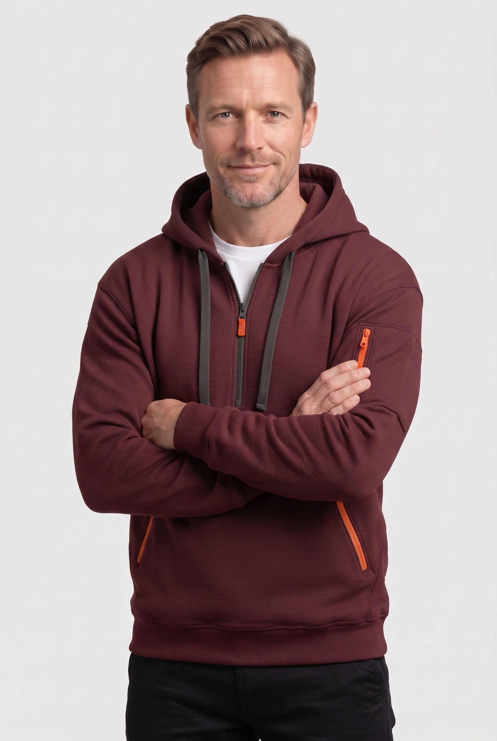 Men's Hoodie | Quarter Zip with Multiple Pockets - Red