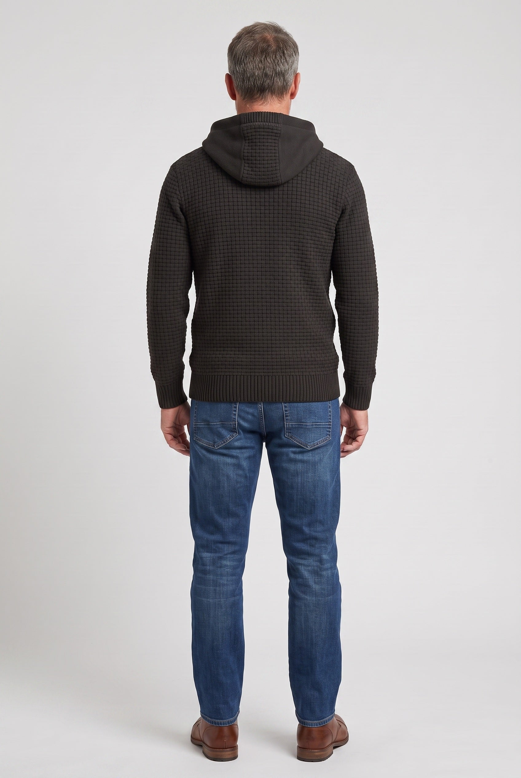 Men's Hoodie | Waffle Knit Pullover - Black back