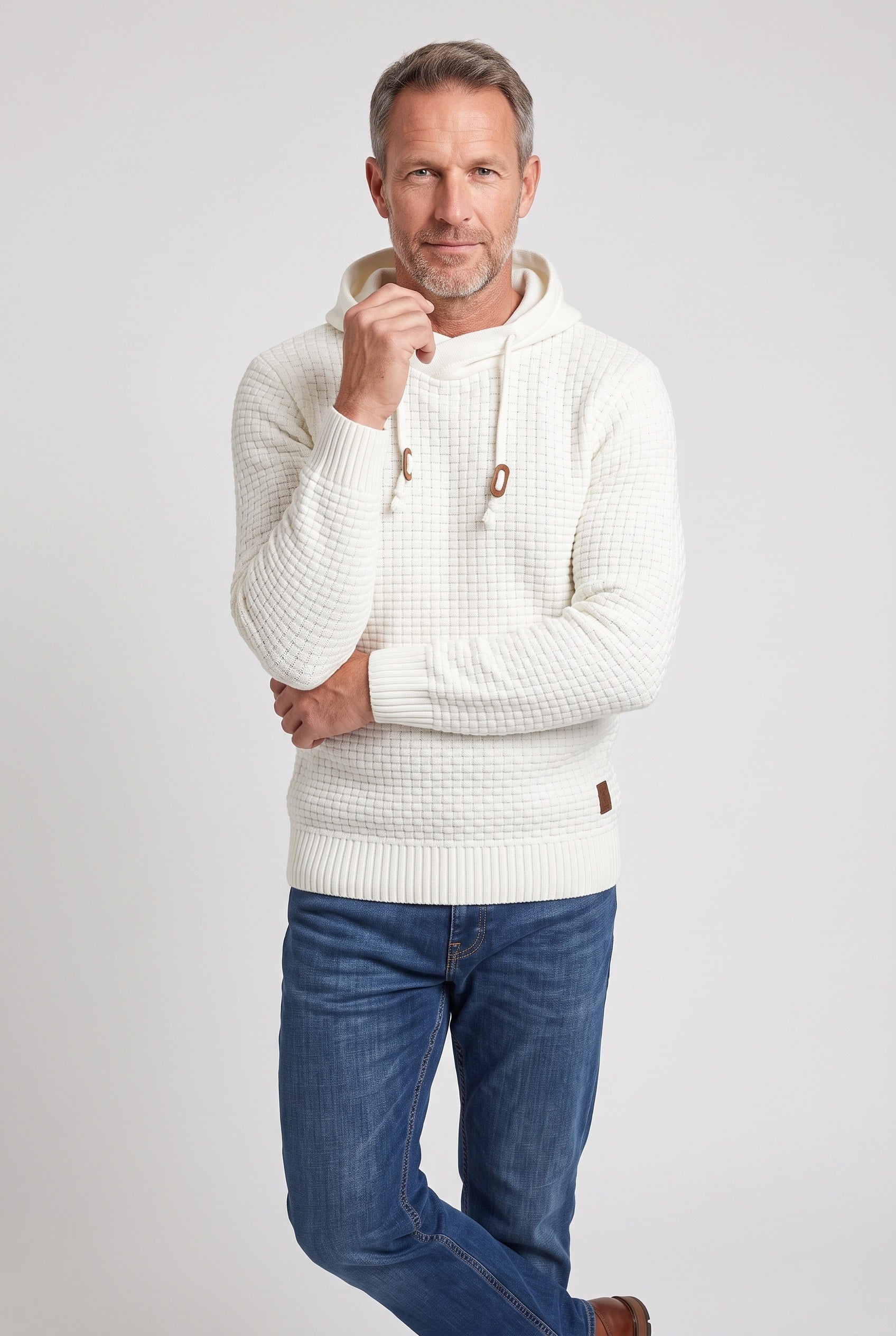 Men's Hoodie | Waffle Knit Pullover - White