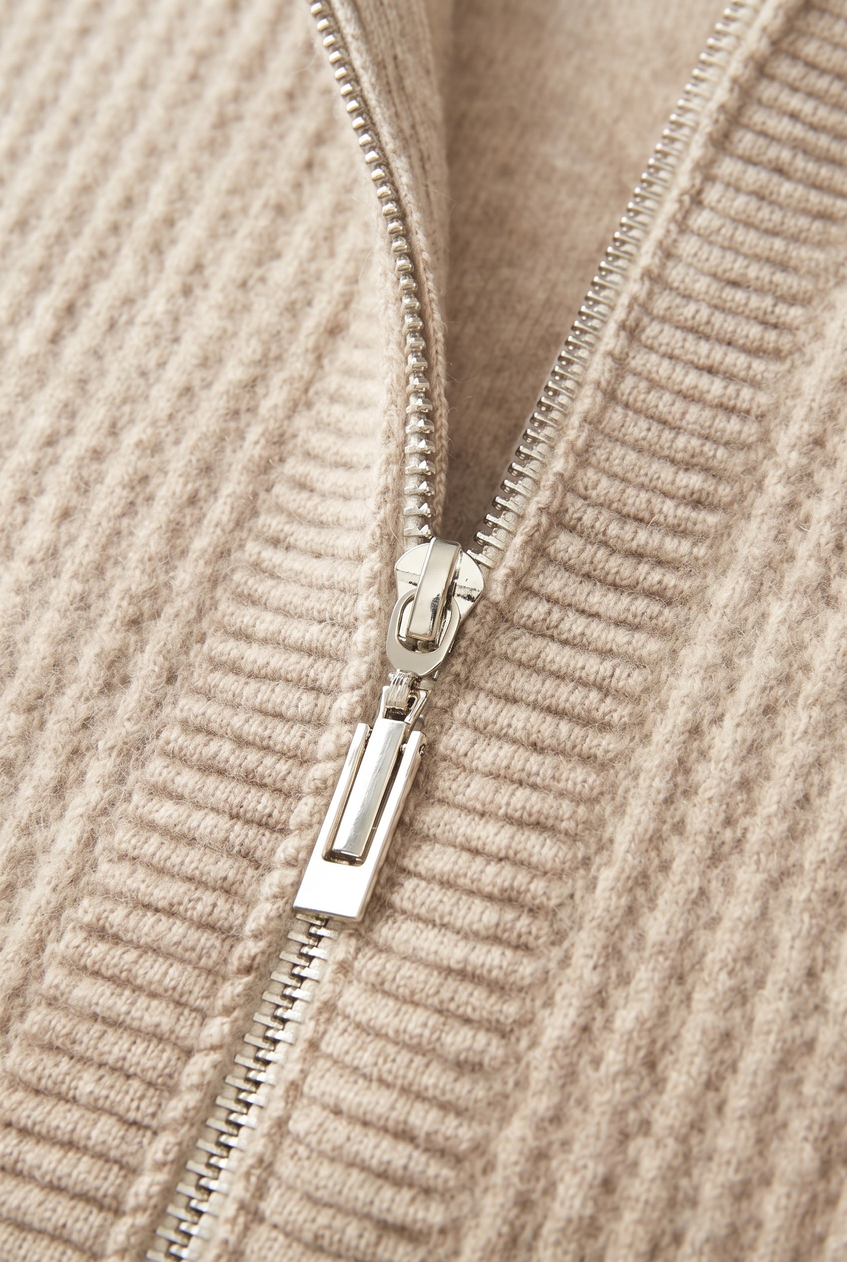 Men's Hoodie | Zip-Up Ribbed Knit - Sand detail