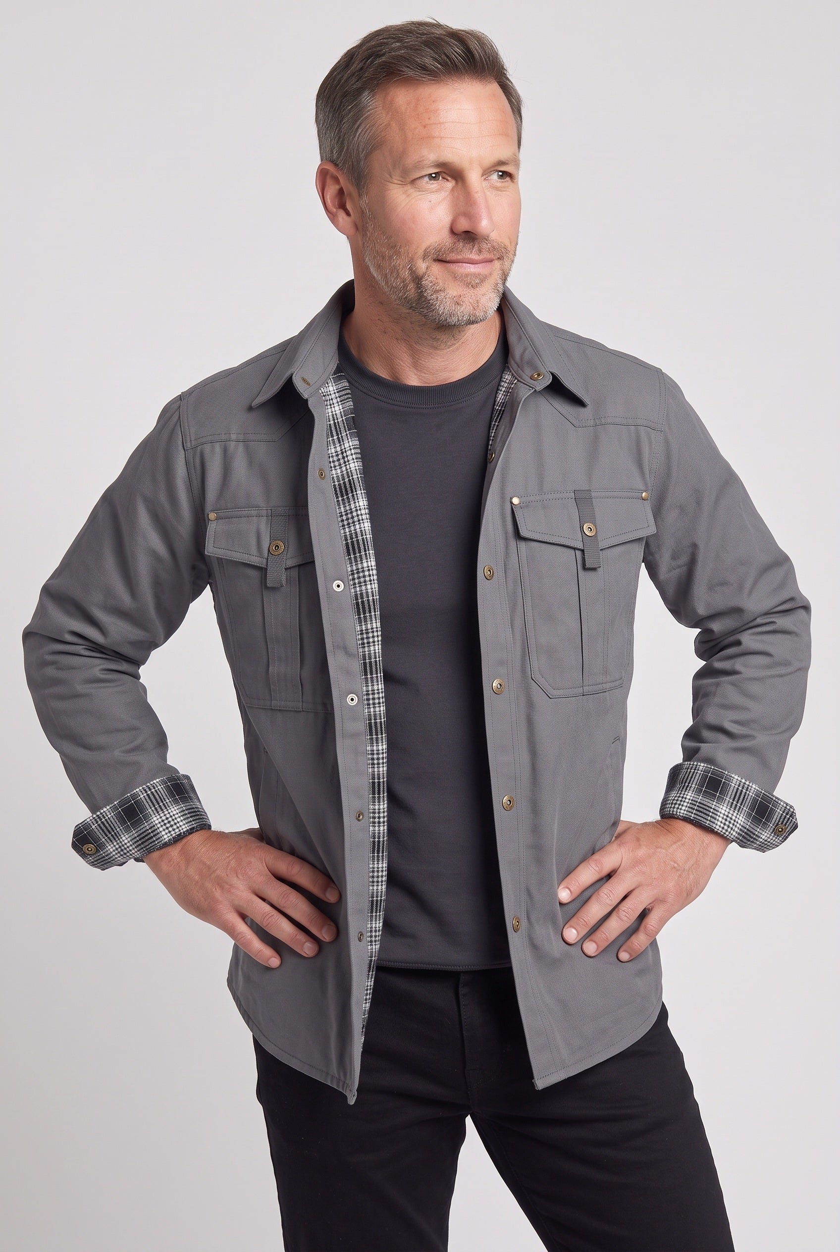 Men's Jacket | Flannel-Lined Shacket - GREY
