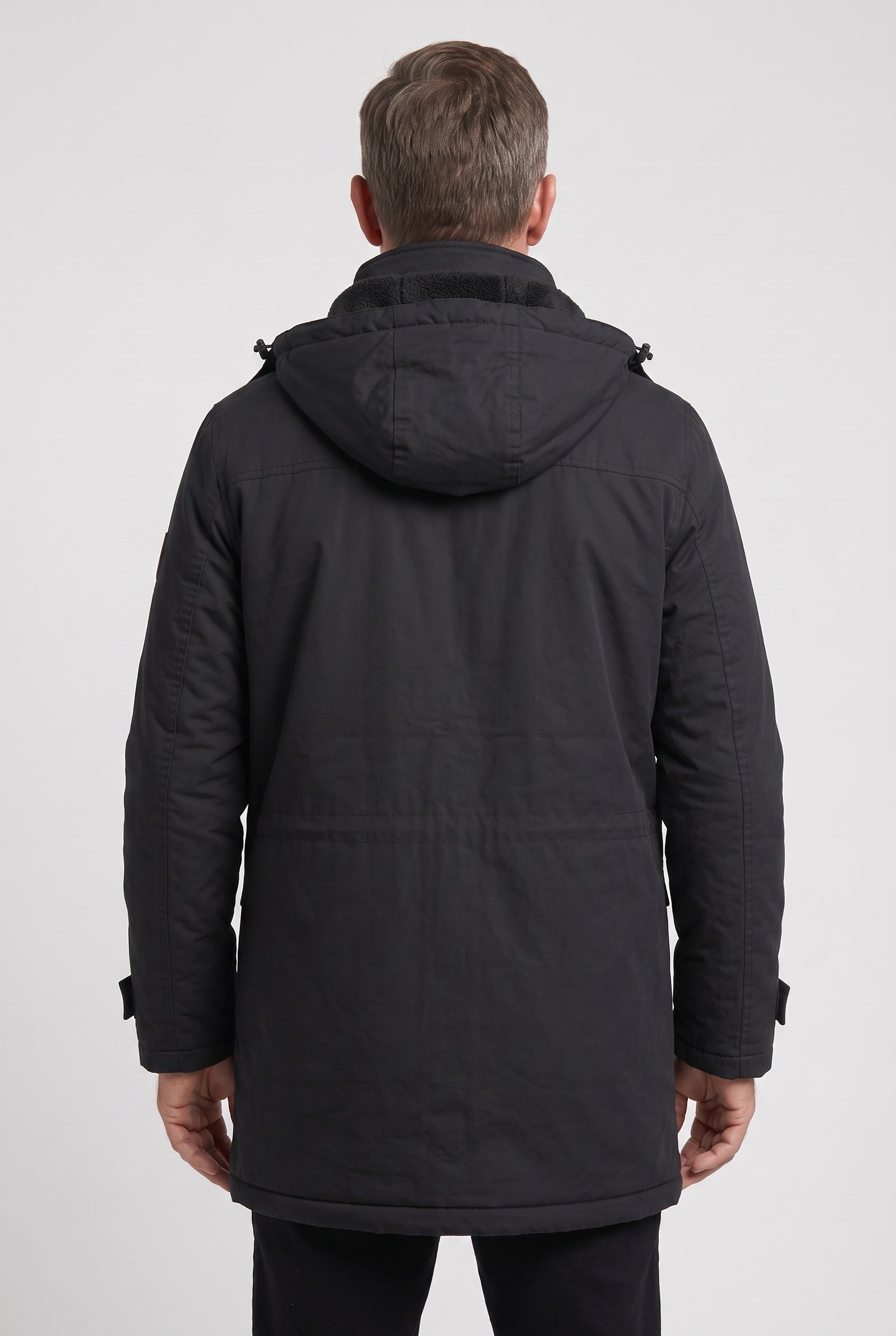 Men's Jacket | Fleece-Lined Hooded Parka - Black back