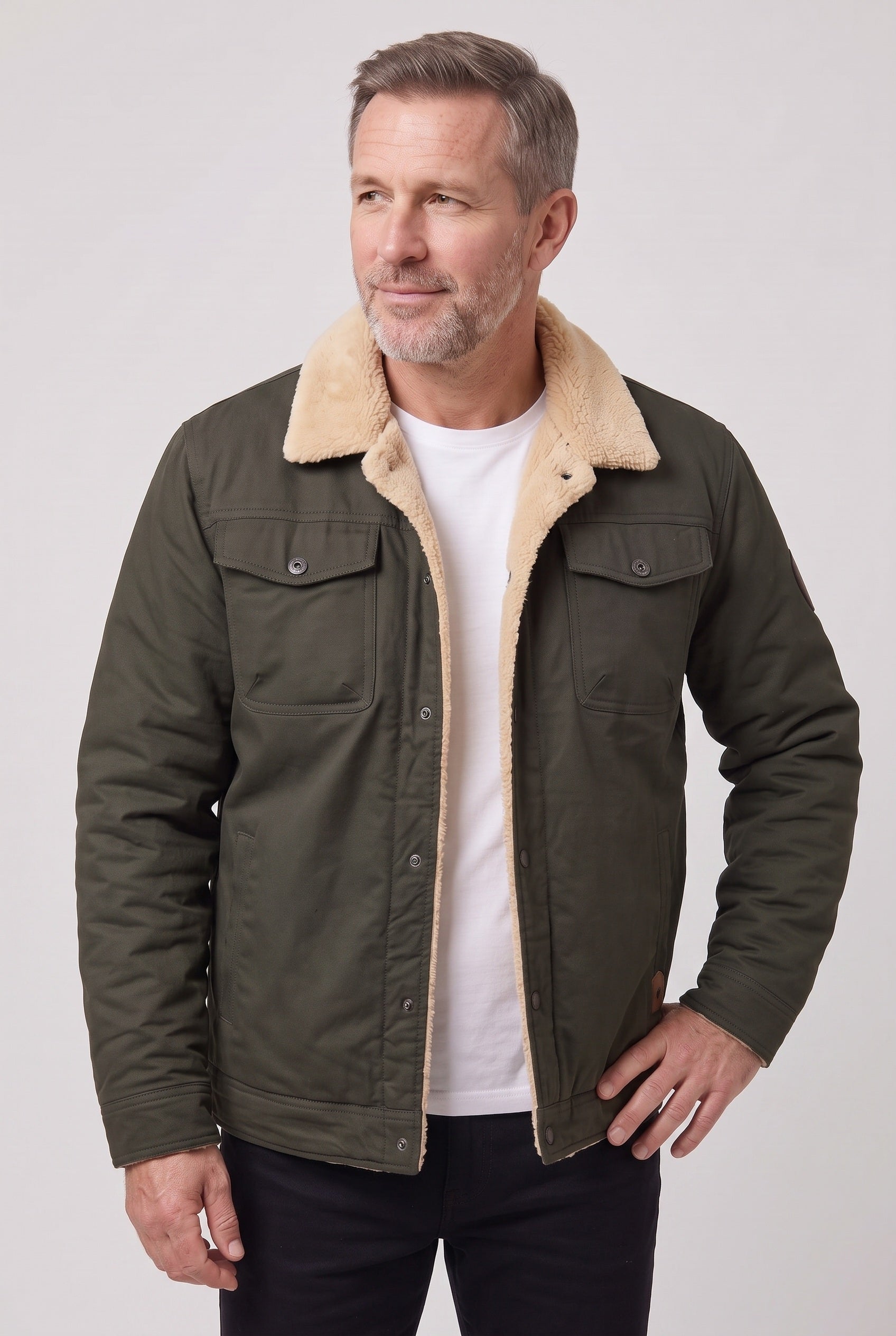 Men's Jacket | Fleece-Lined Trucker - Army Green