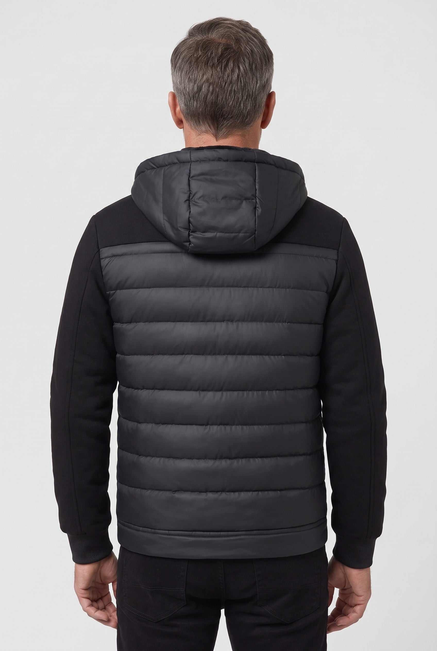 Men's Jacket | Hooded Quilted Hybrid - Black back