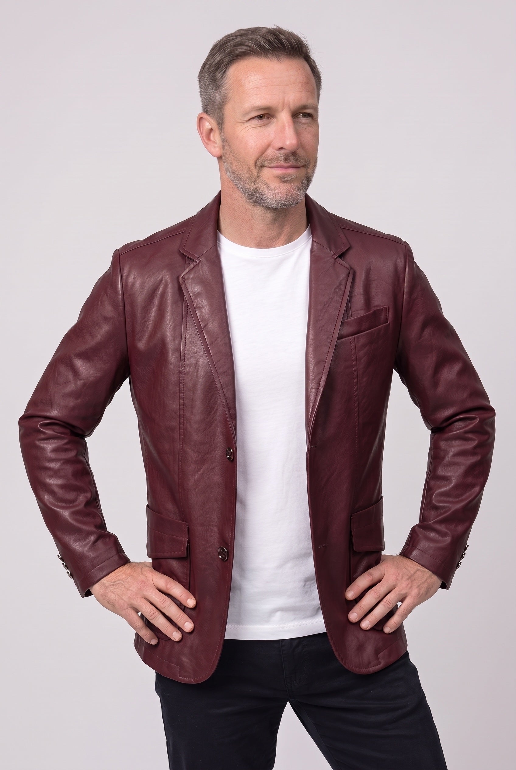 Men's Jacket | Leather-Look Blazer - Burgundy Red