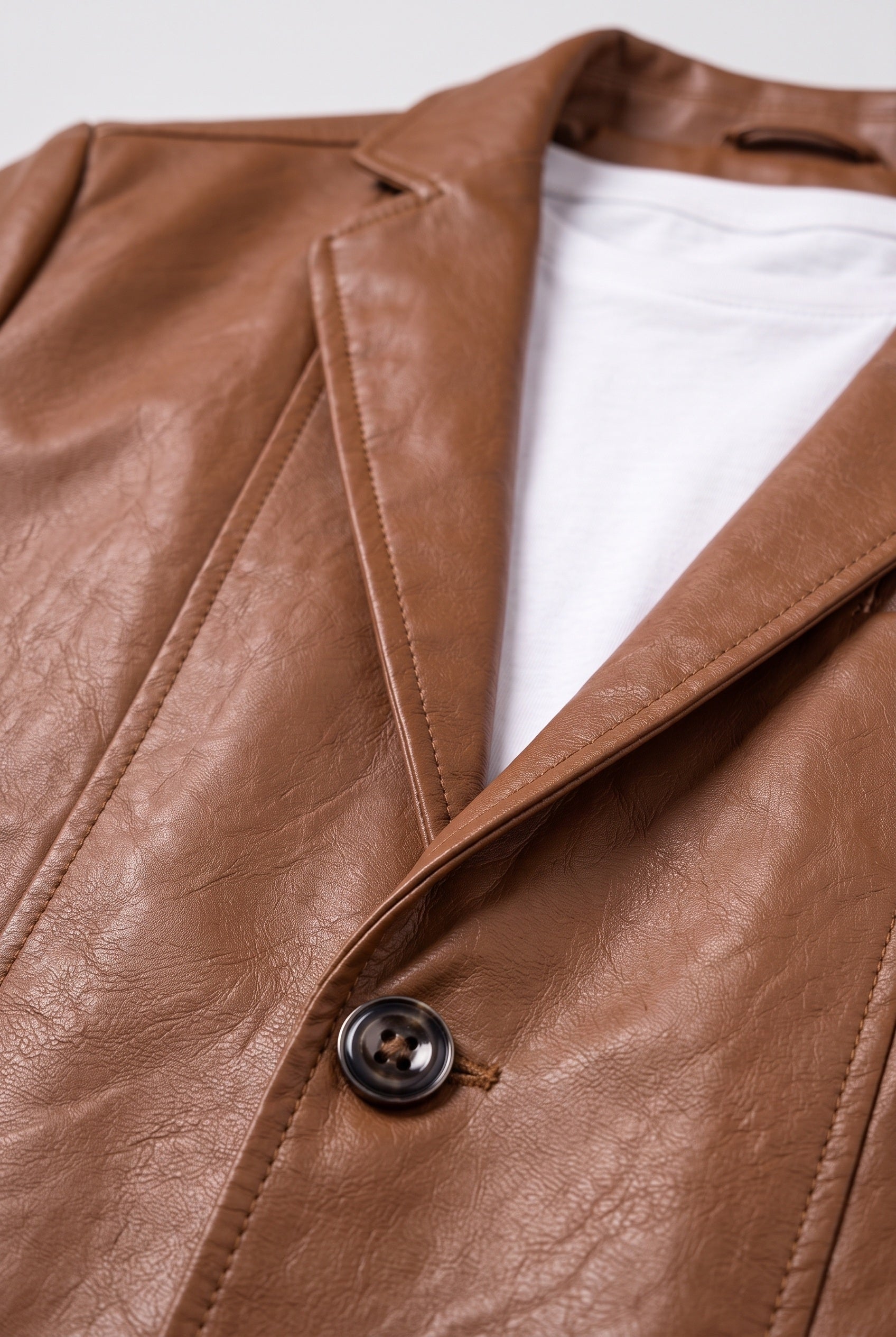 Men's Jacket | Leather-Look Blazer - Cognac Brown detail