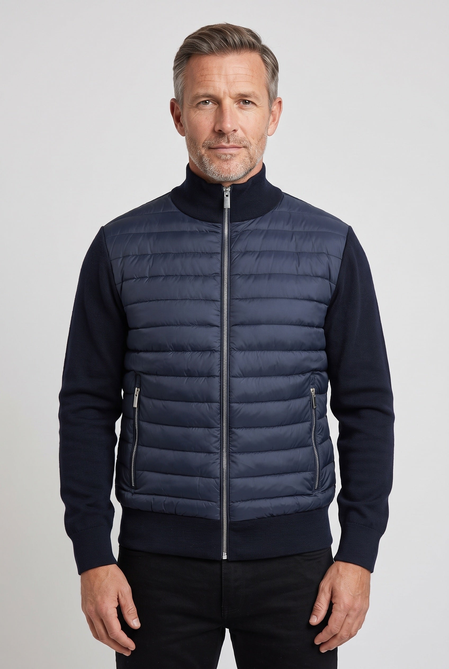 Men's Jacket | Quilted Hybrid Bomber - Navy Blue