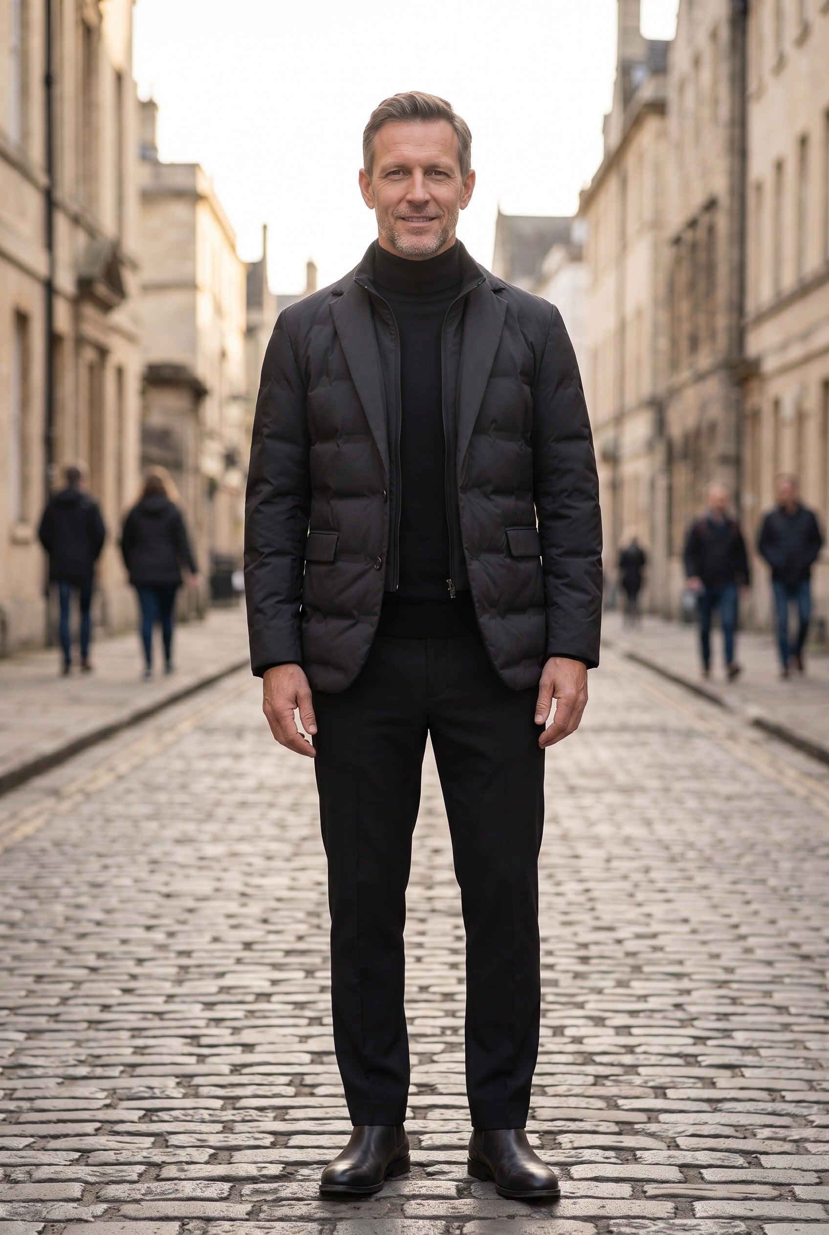 Men's Jacket | Quilted Lapel Front - Black lifestyle