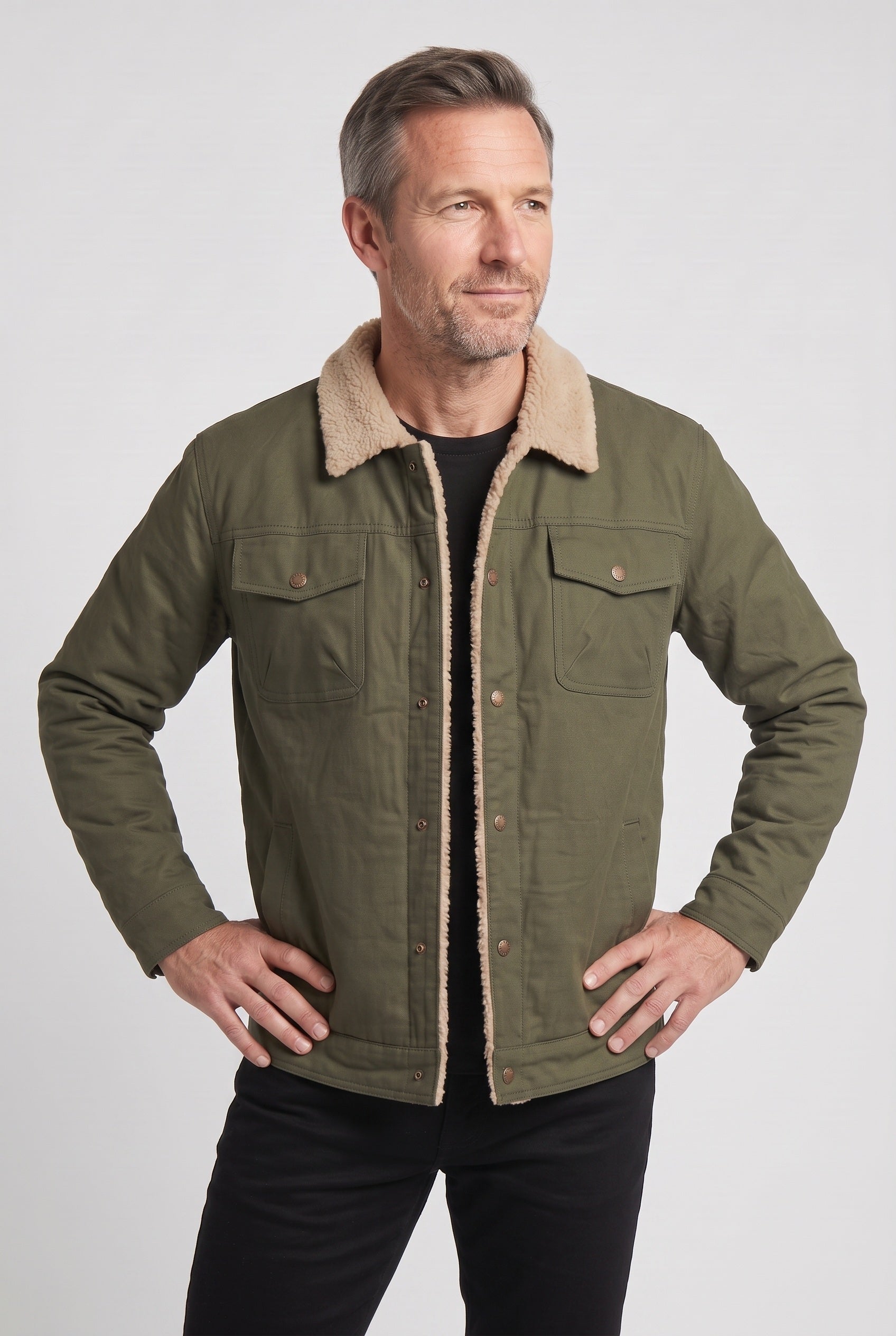 Men's Jacket | Snap Front with Lined Collar - Green