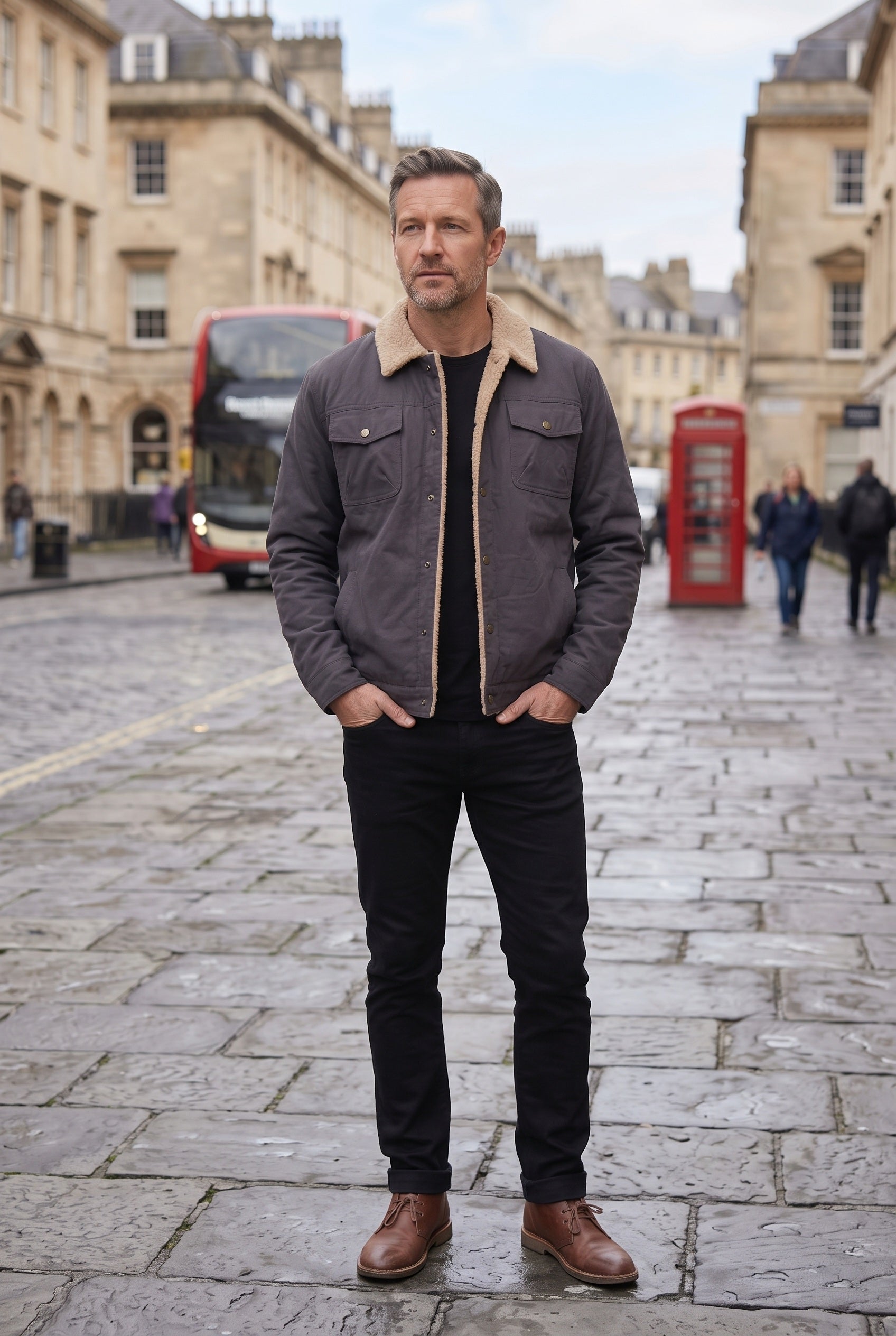 Men's Jacket | Snap Front with Lined Collar - Grey lifestyle