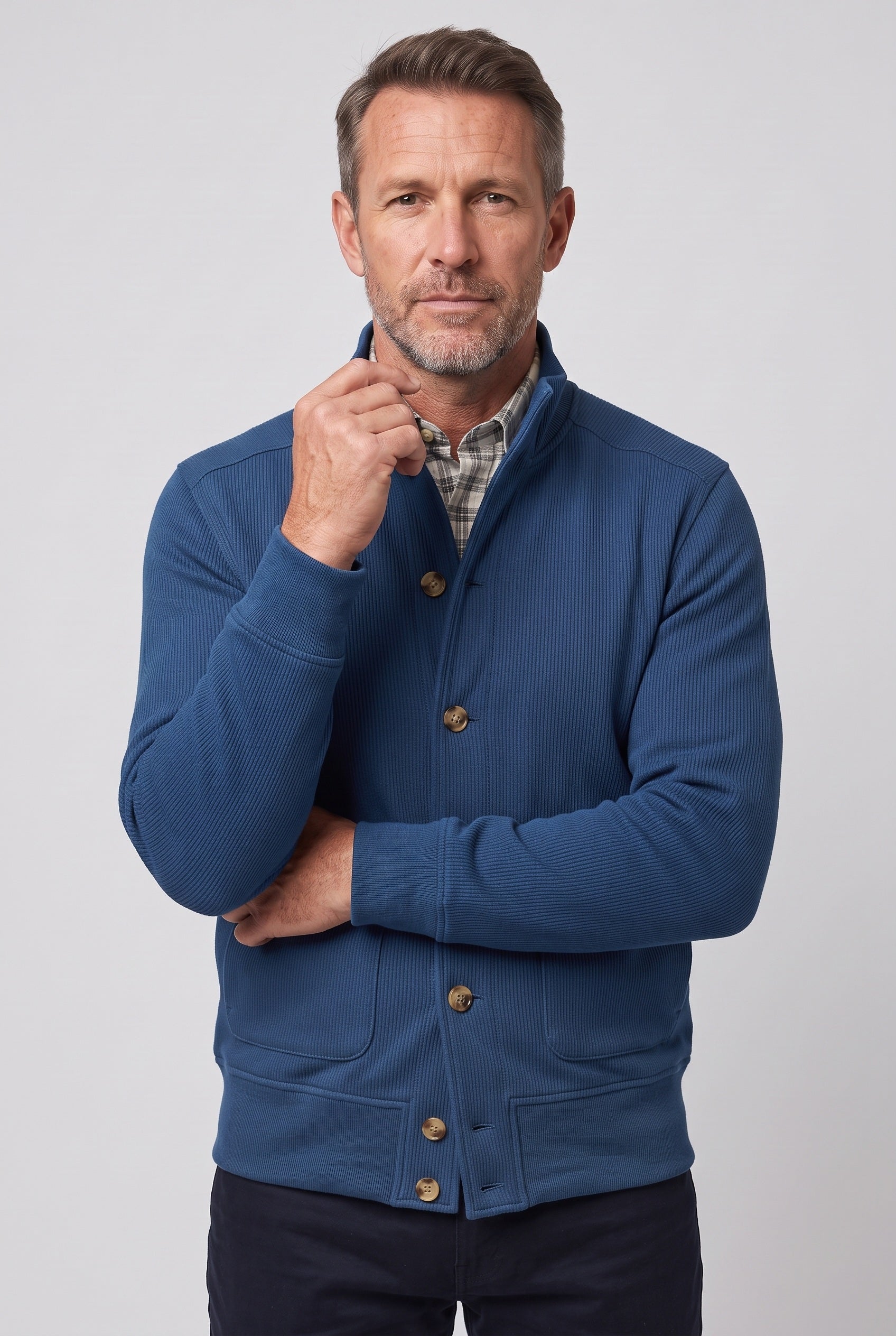Men's Jacket | Stand Collar Button-Front - Royal Blue