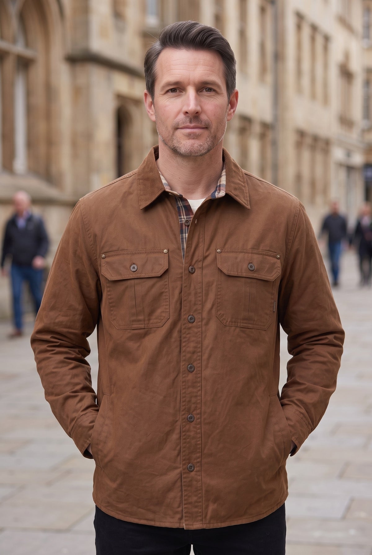 Men's Jacket | Waxed Check-Lined Overshirt - Lifestyle
