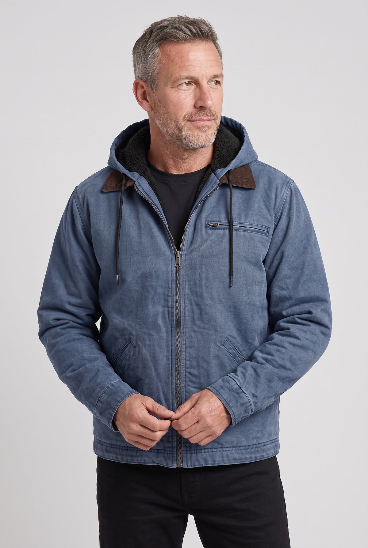 Men's Jacket | Hooded Fleece-Lined Zip-Up - Blue