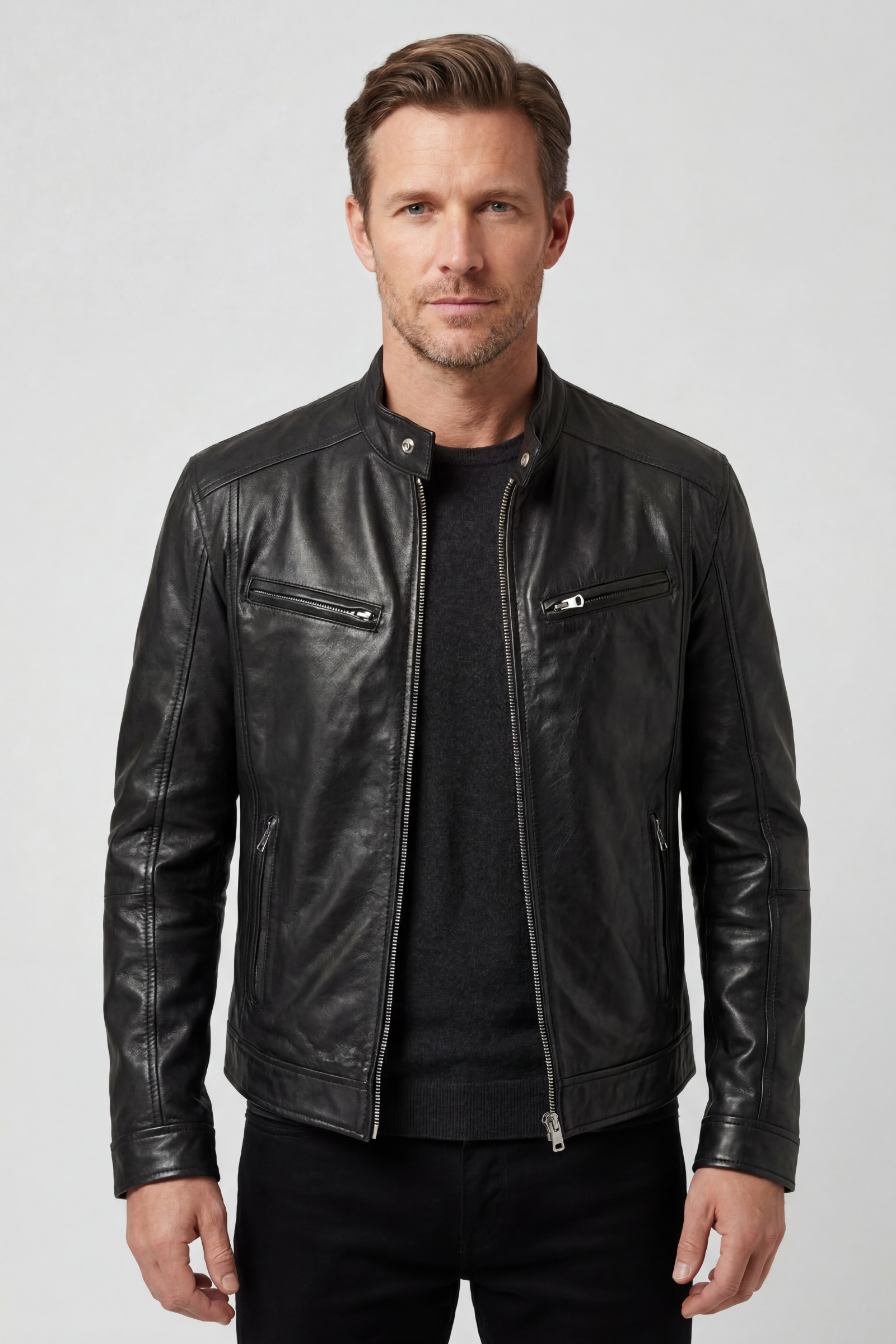 Men’s Jackets | Leather Look with Multiple Zip Pockets - 1