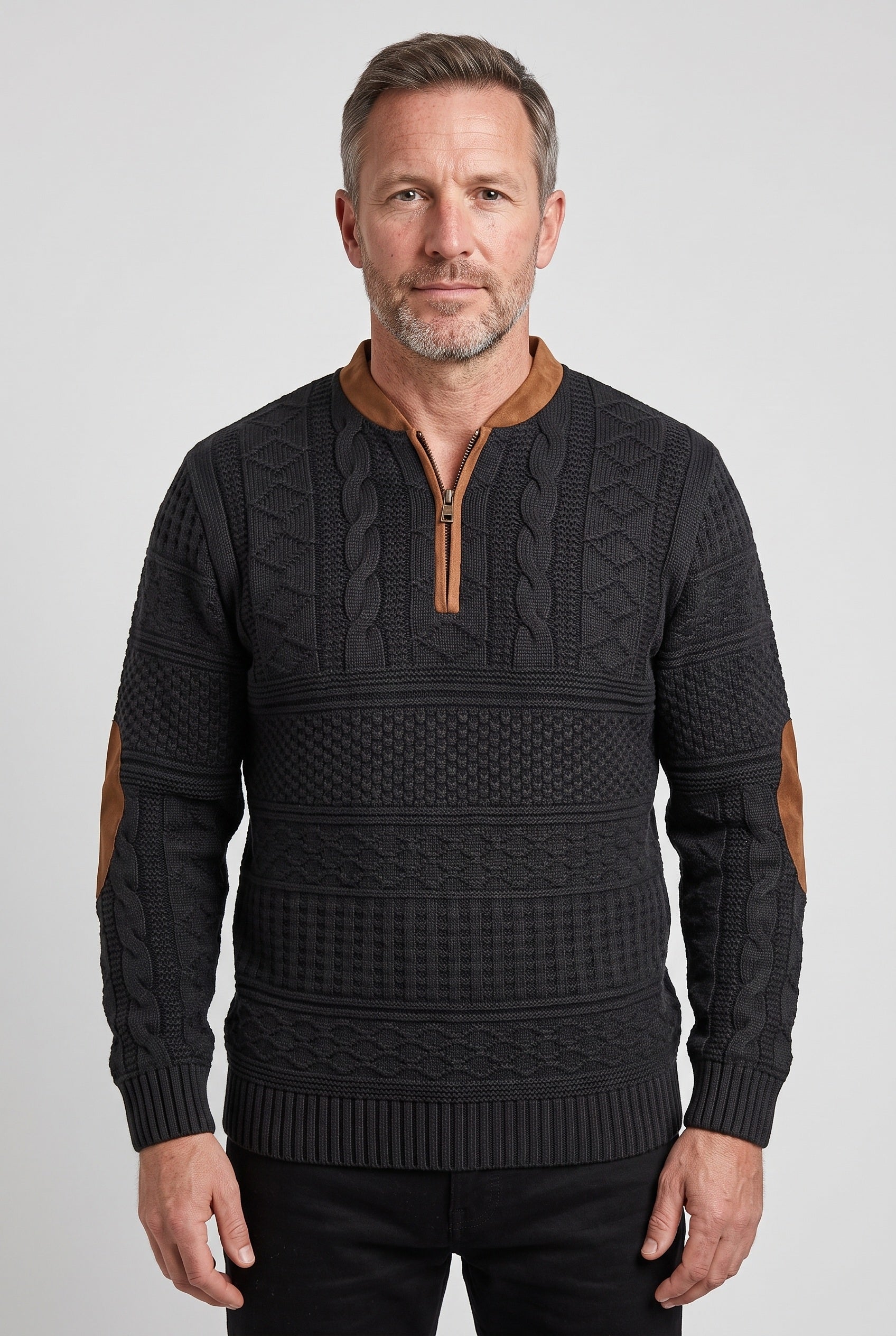 Men's Jumper | Half Zip Elbow Patches - 1