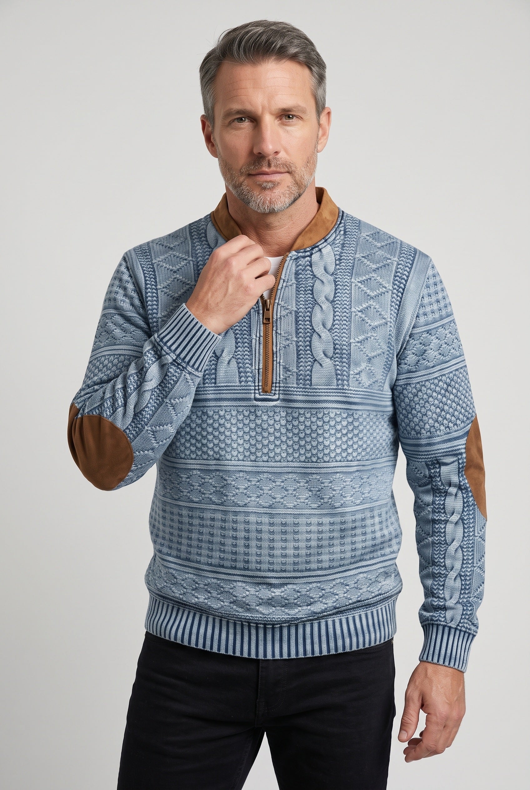 Men's Jumper | Half Zip Elbow Patches - 6