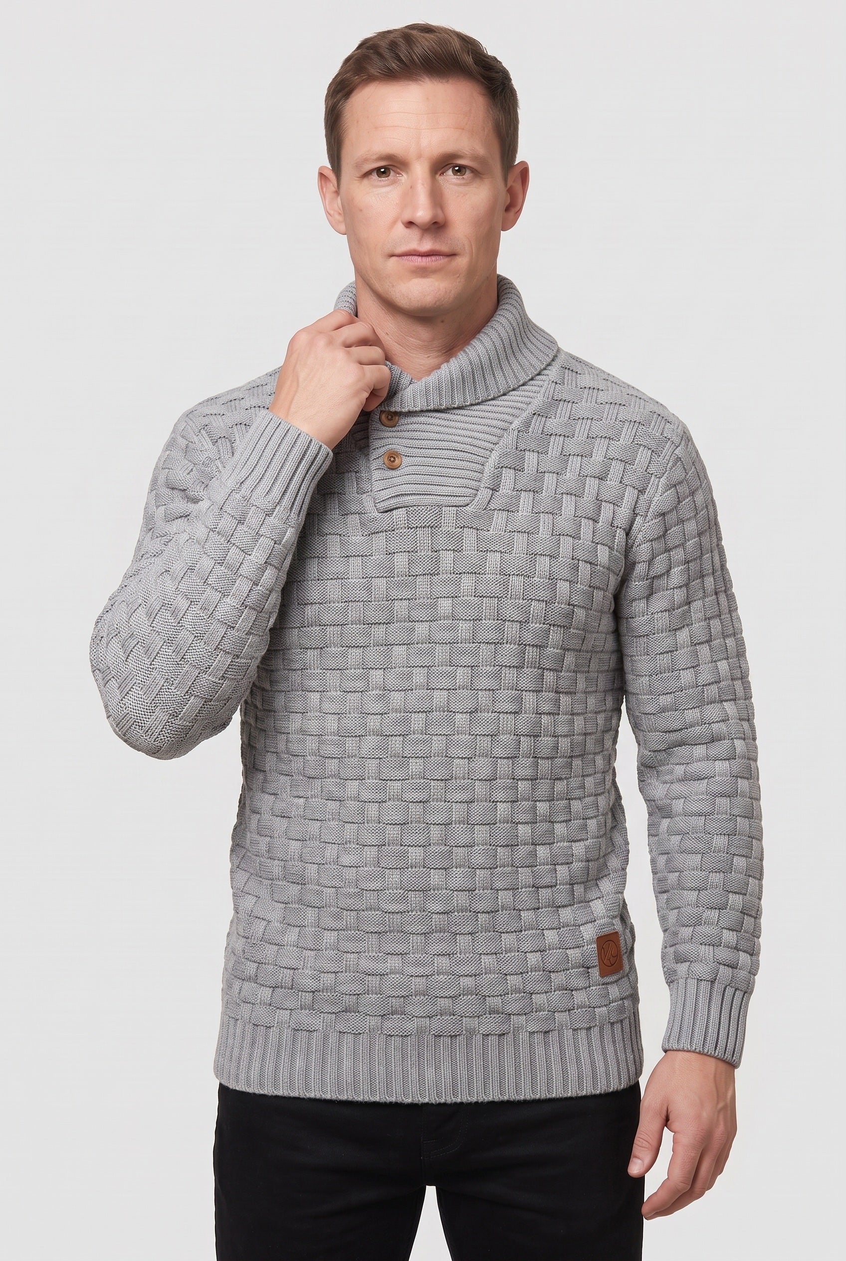 Men's Knitted Jumper | Button Shawl Collar - Grey
