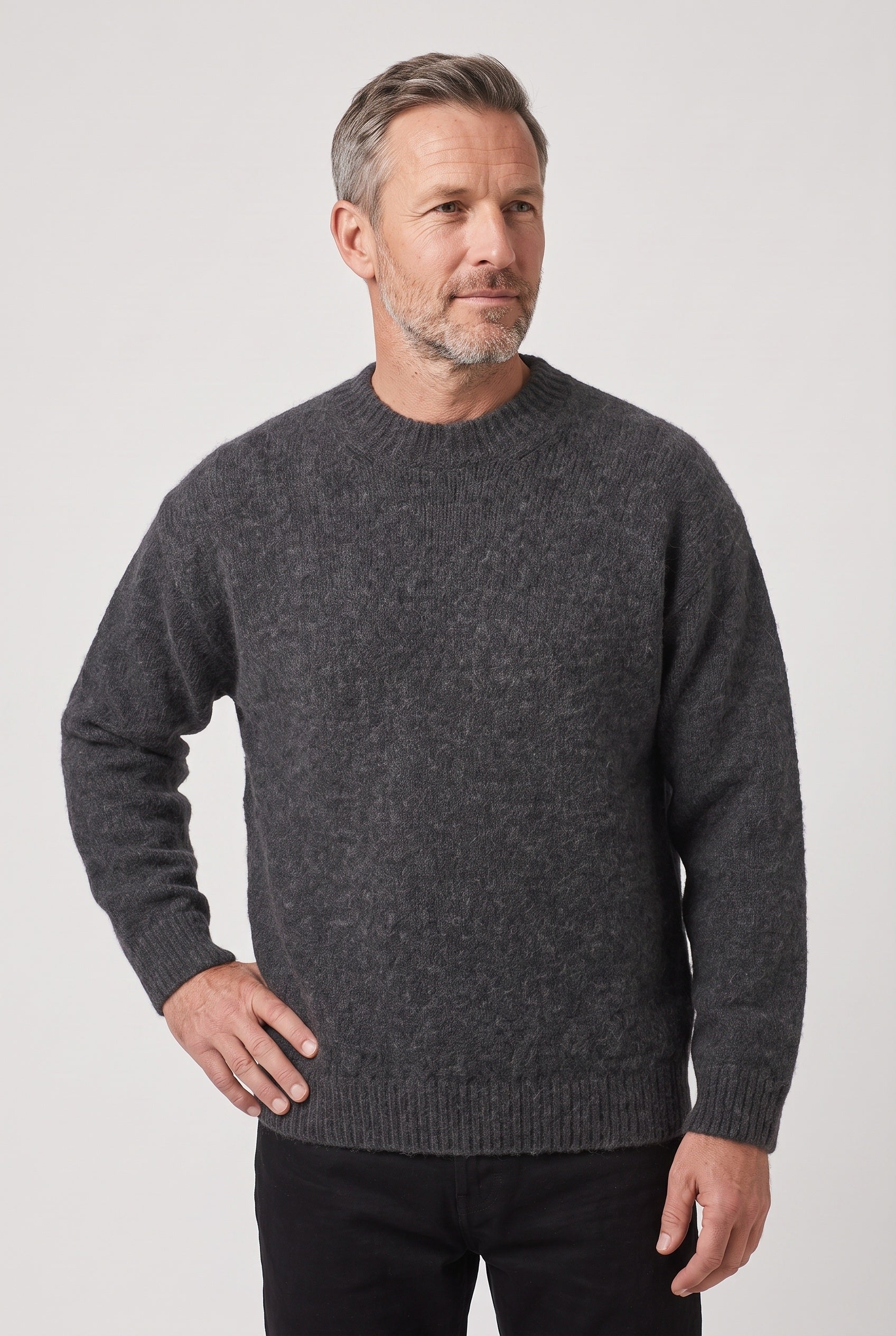Men's Knitted Jumper | Crew Neck Textured - Grey