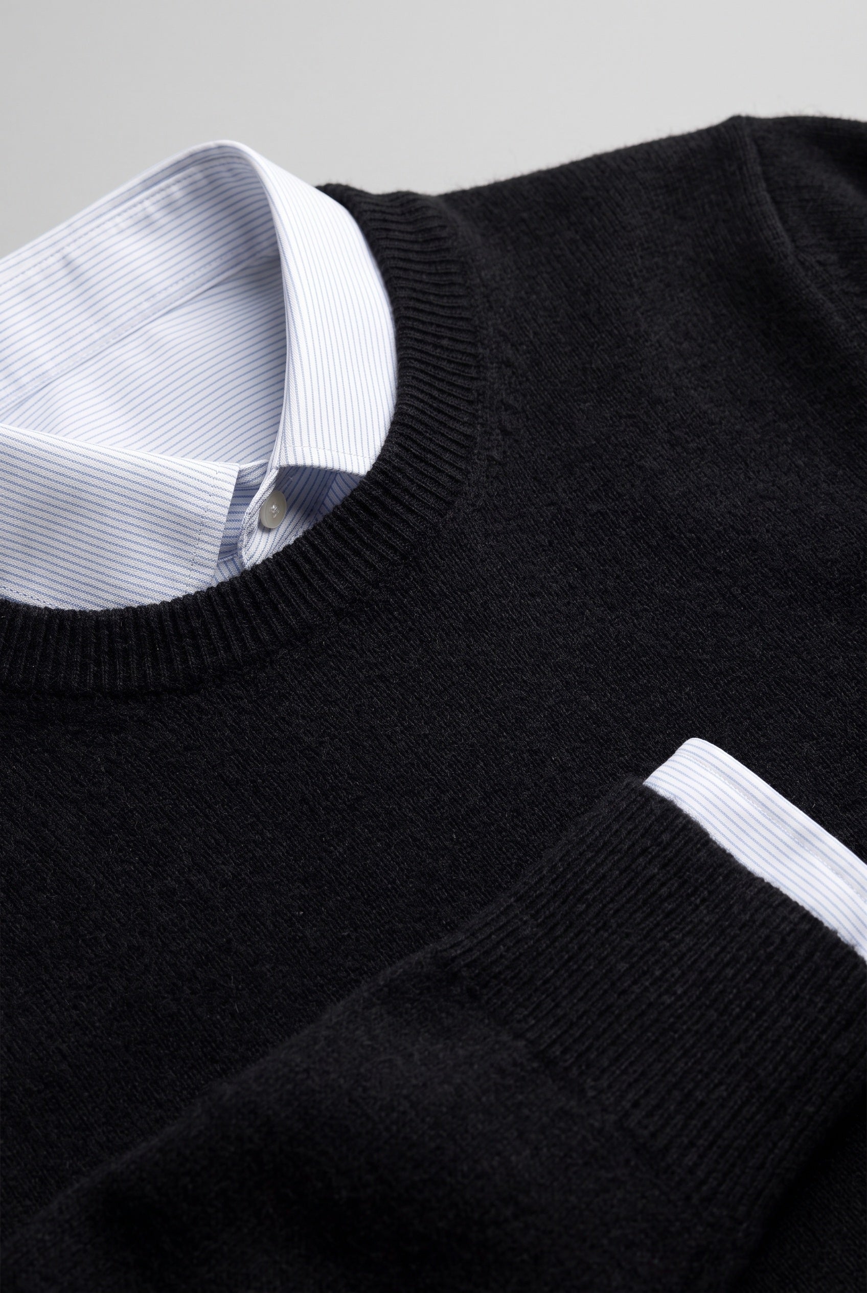 Men's Knitted Jumper | Crew and V Neck - Black - Round Neck detail