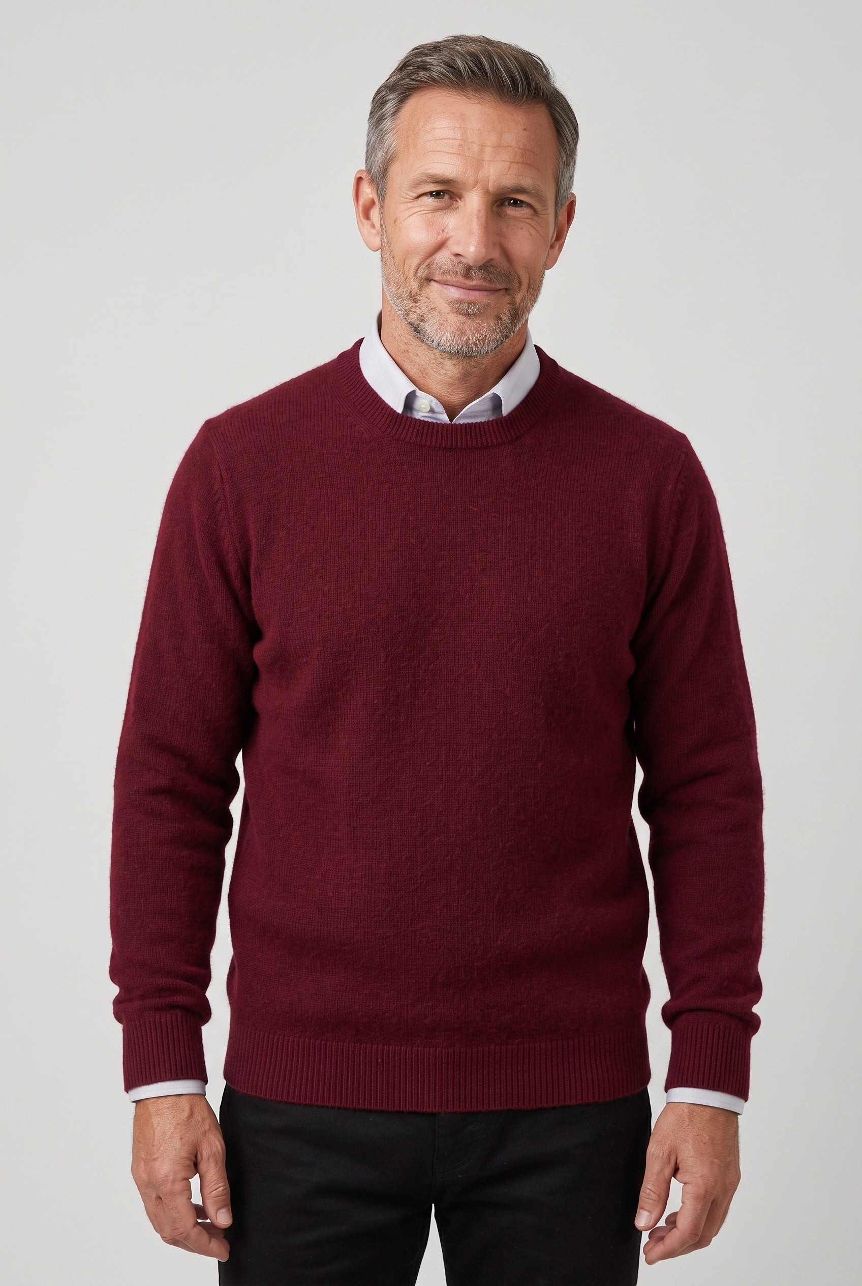 Men's Knitted Jumper | Crew and V Neck - Red - Round Neck