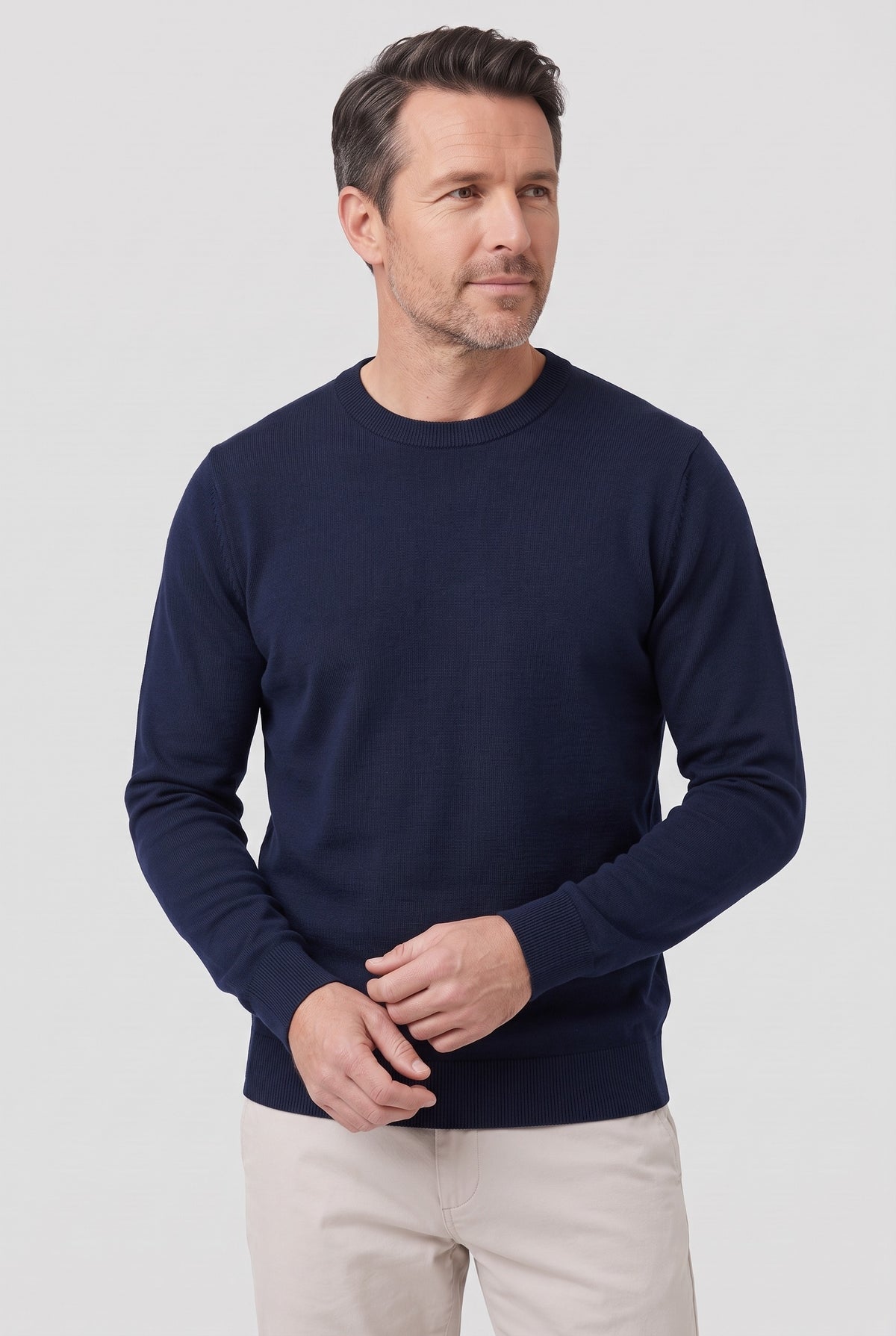 Men's Knitted Jumper | Fine Crew Neck - Navy