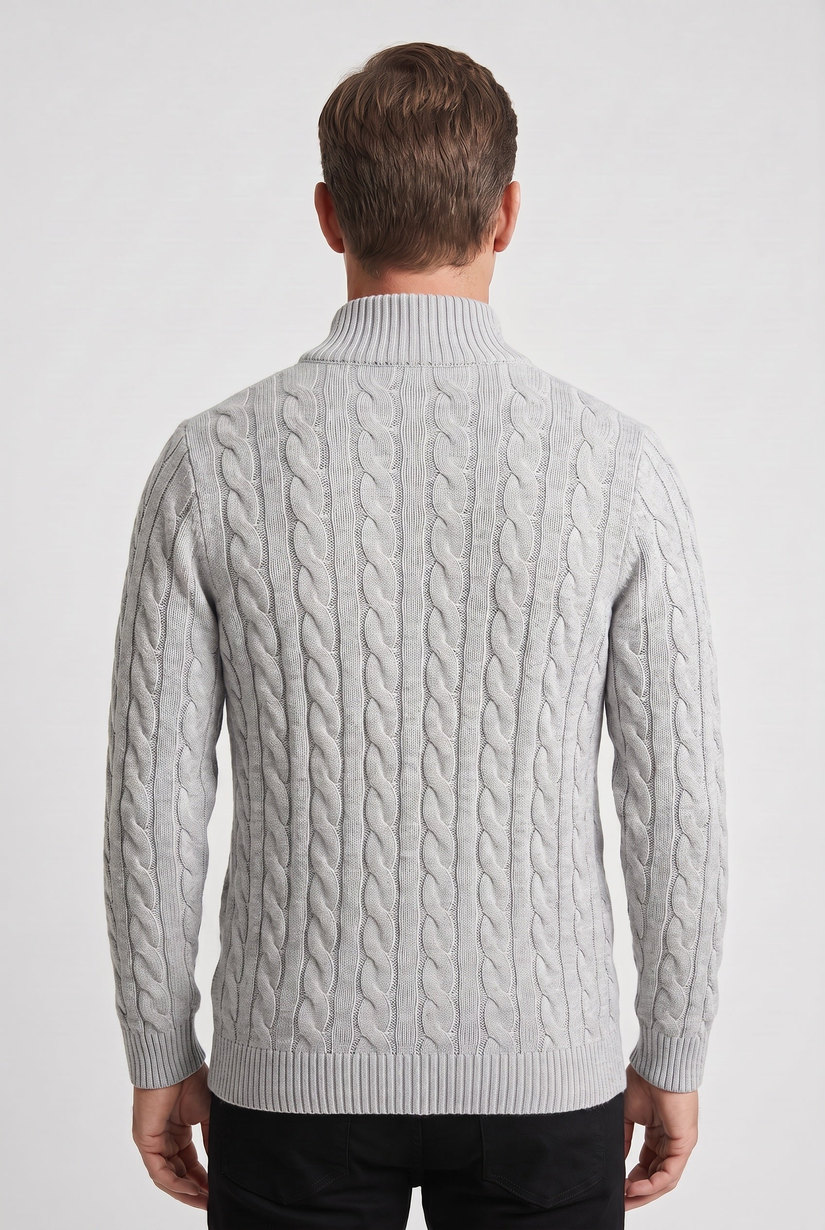 Men's Knitted Jumper | Half Zip Cable Knit - Grey back