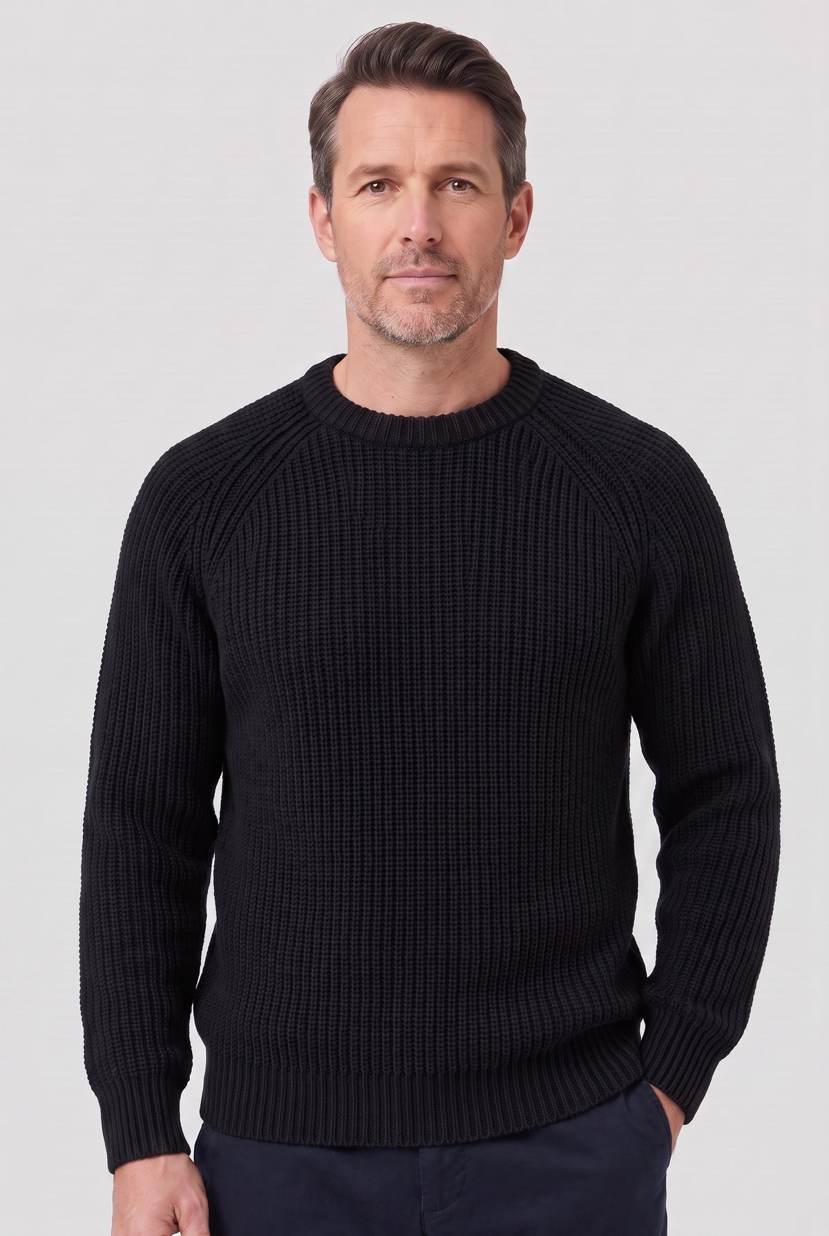 Men's Knitted Jumper | Heavyweight Fisherman Rib - Black