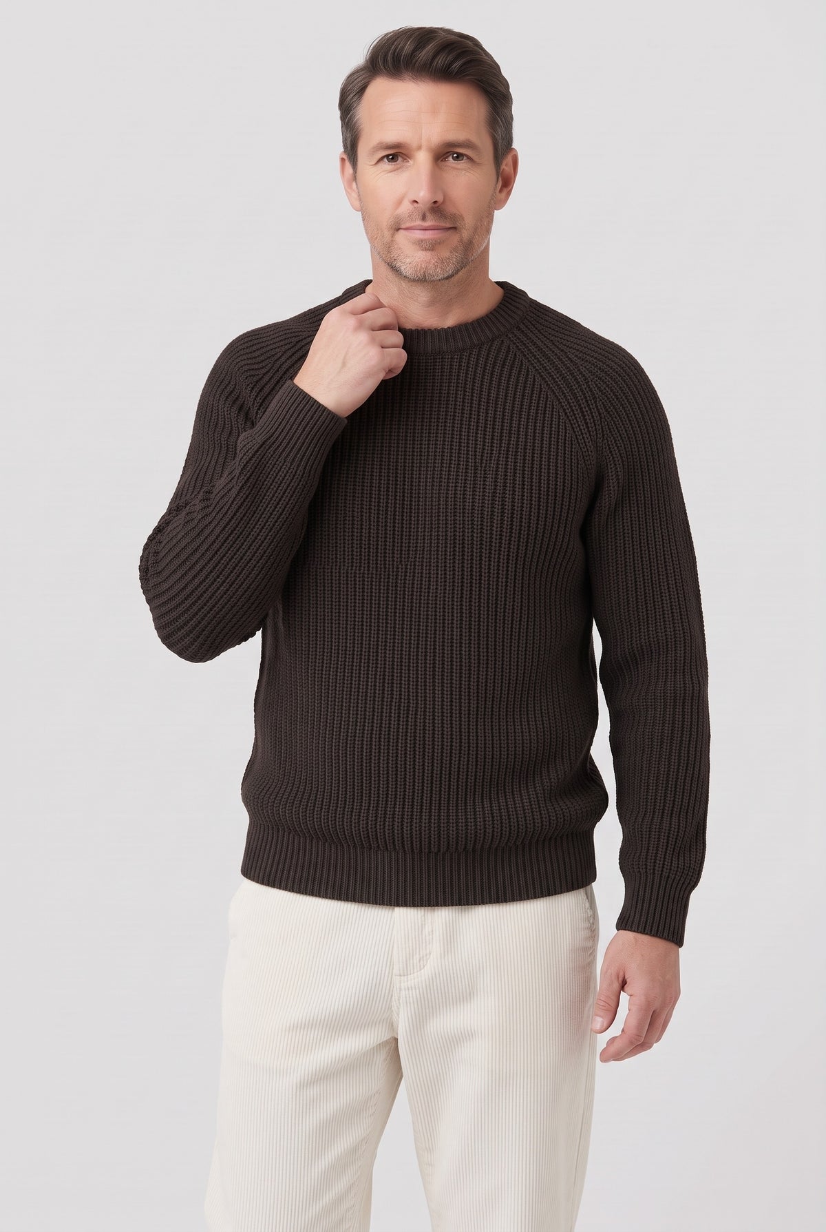 Men's Knitted Jumper | Heavyweight Fisherman Rib - Brown