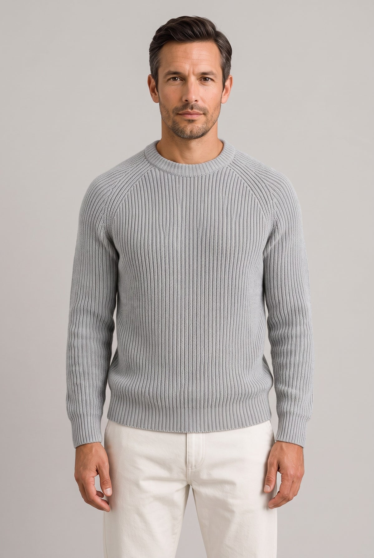 Men's Knitted Jumper | Heavyweight Fisherman Rib - Grey