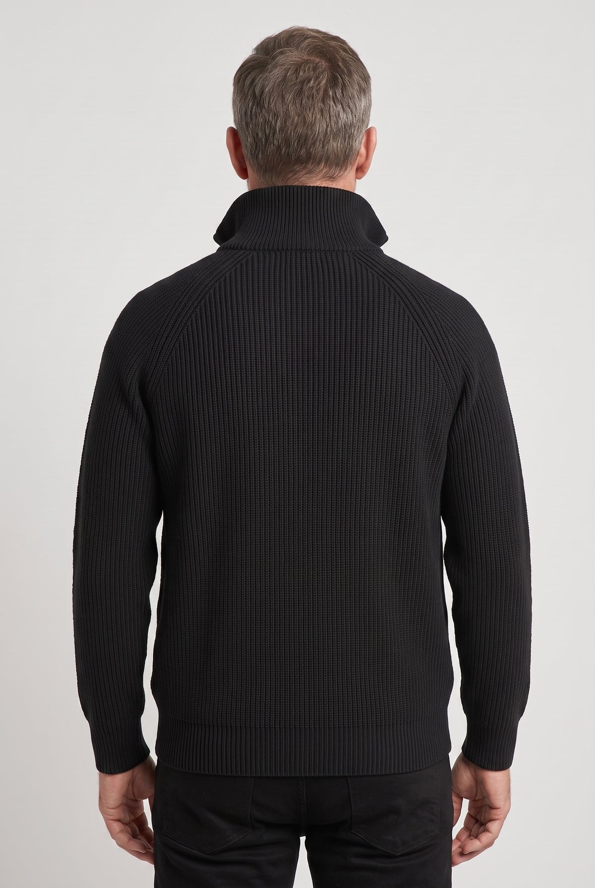 Men's Knitted Jumper | Quarter Zip Ribbed - Black back