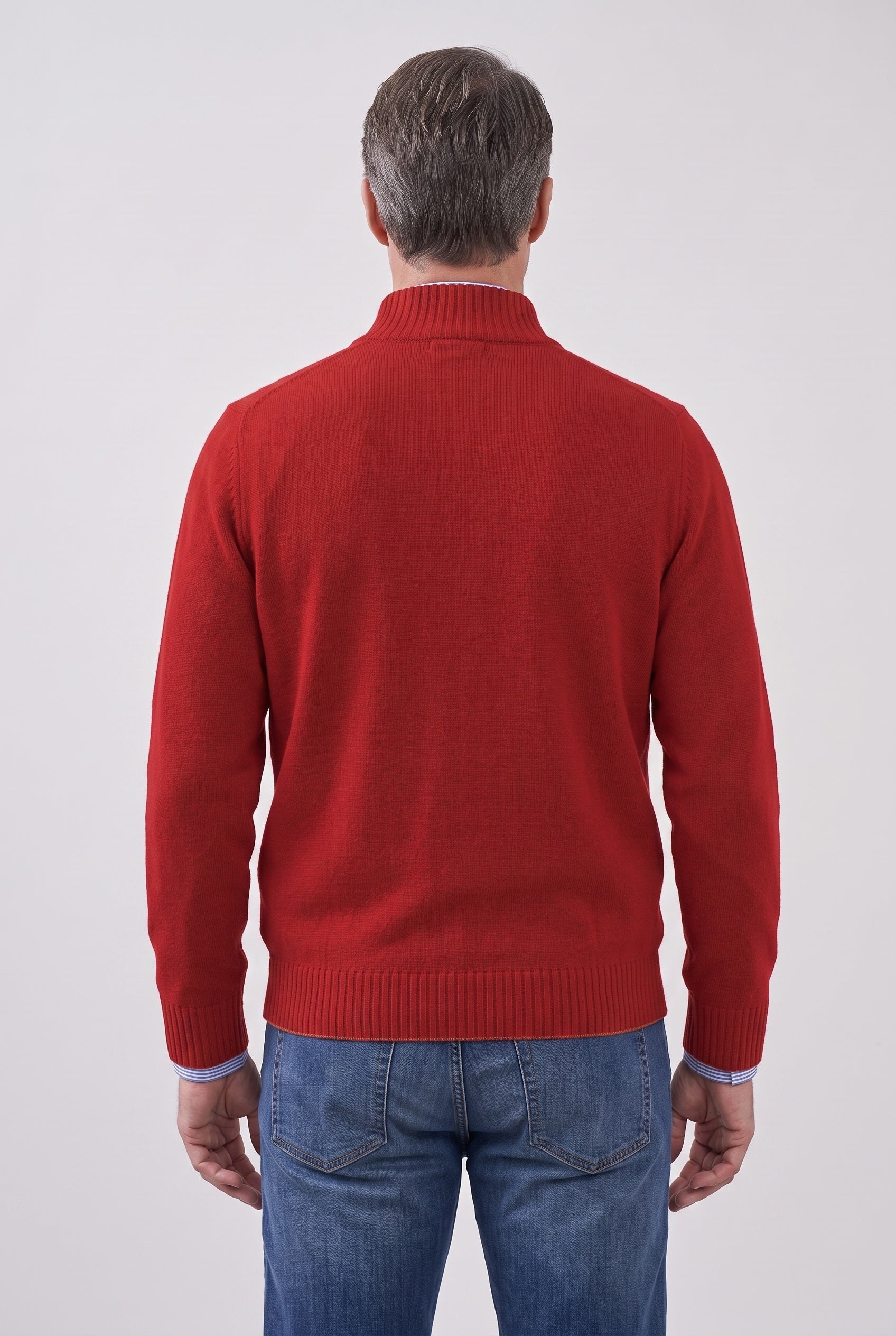 Men's Knitted Jumper | Quarter Zip Stand Collar - Red back