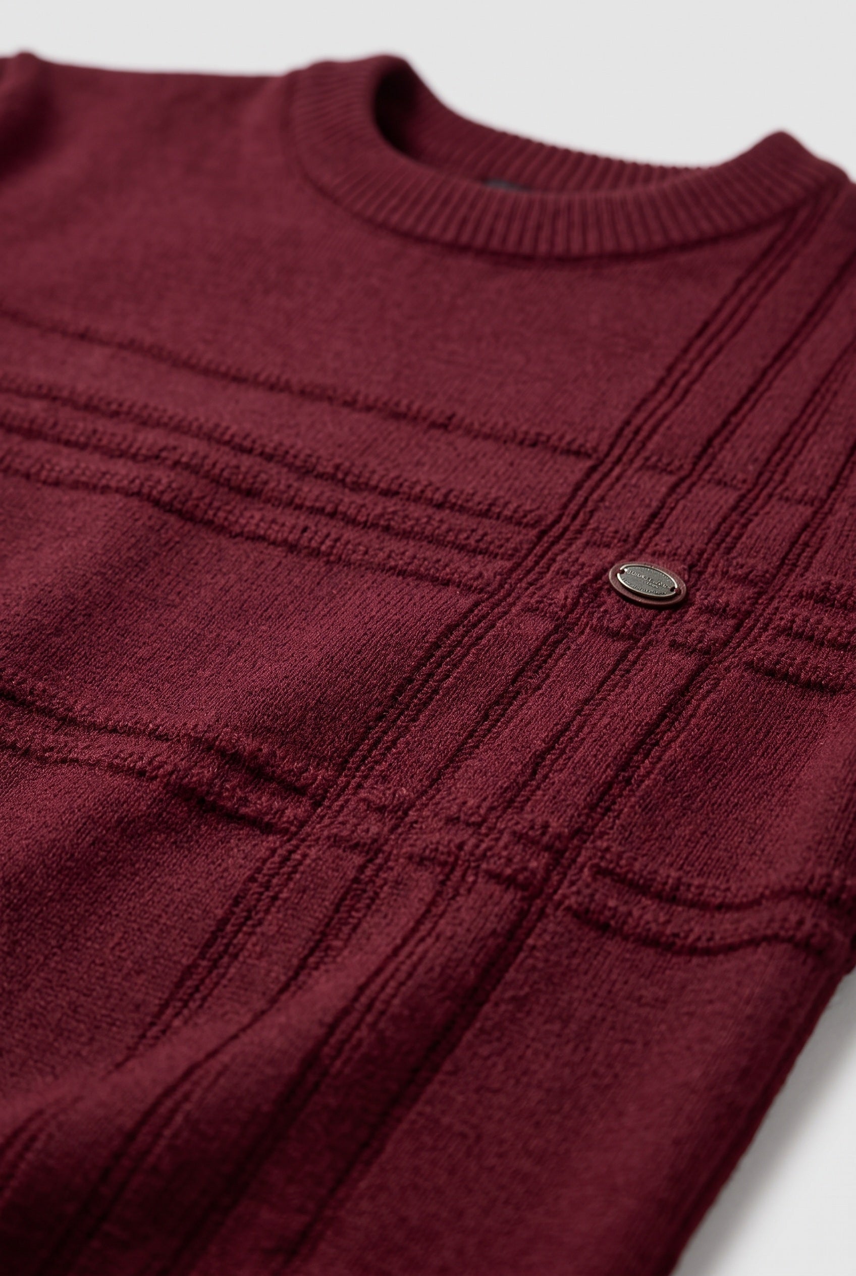 Men's Knitted Jumper | Striped Crew Neck - Burgundy detail