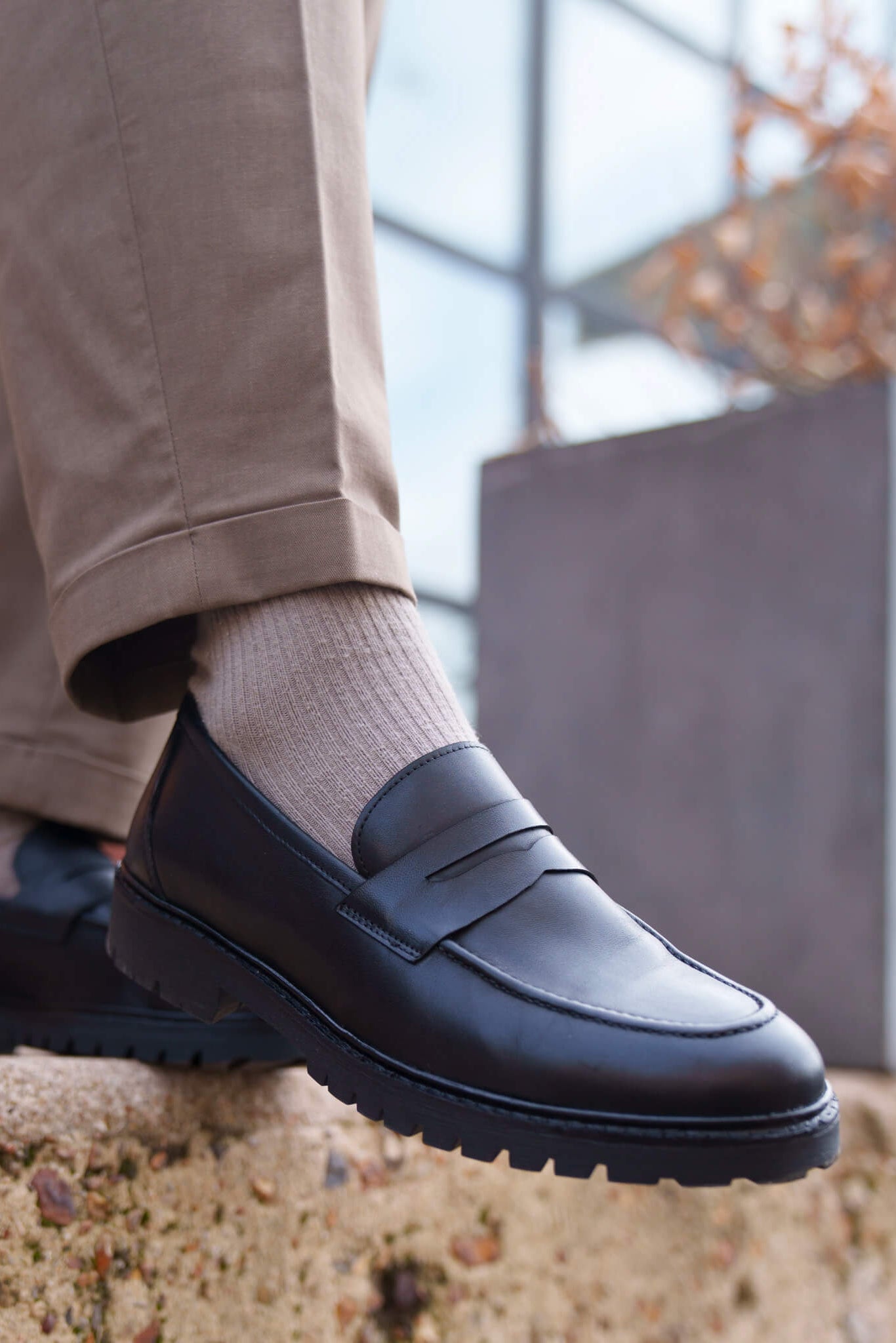 Men's Loafers | Black Penny Chunky Sole - 3
